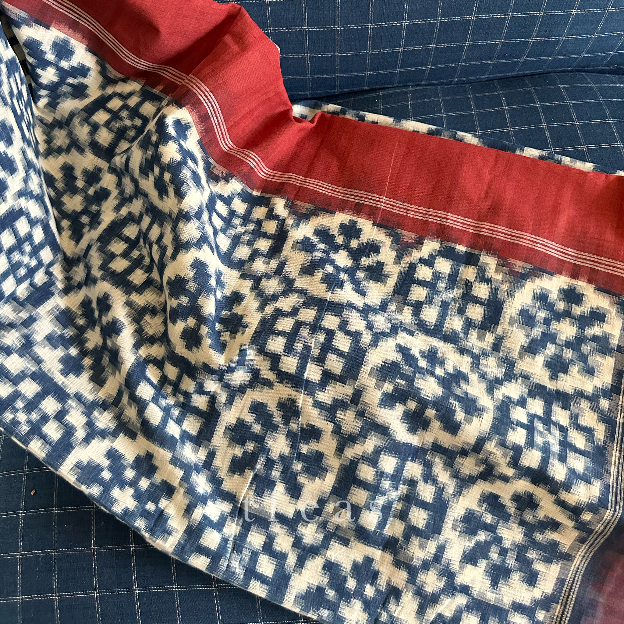 Indigo and Red Natural Dyed Double Ikat