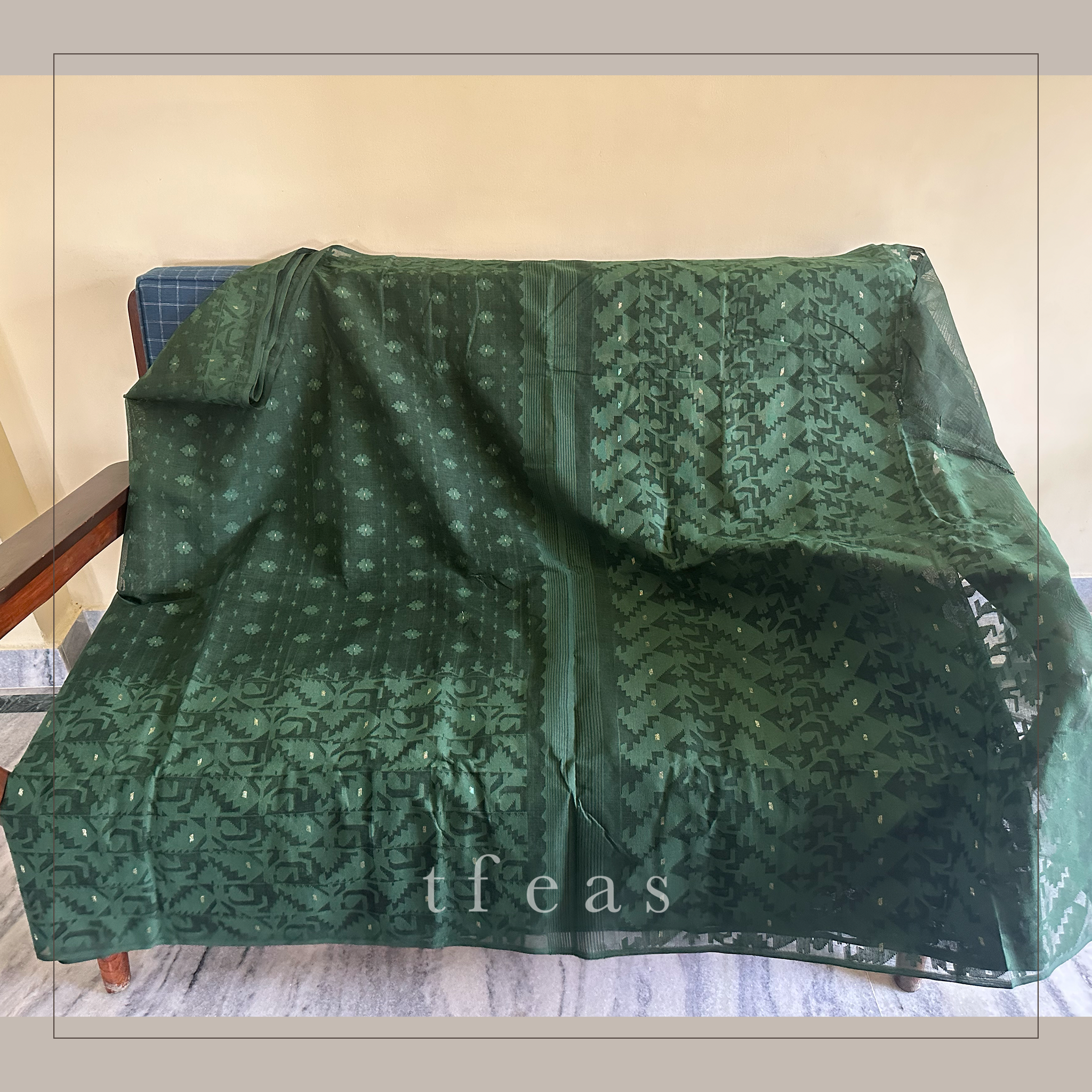 Green Dhakai Jamdani with Wide Border