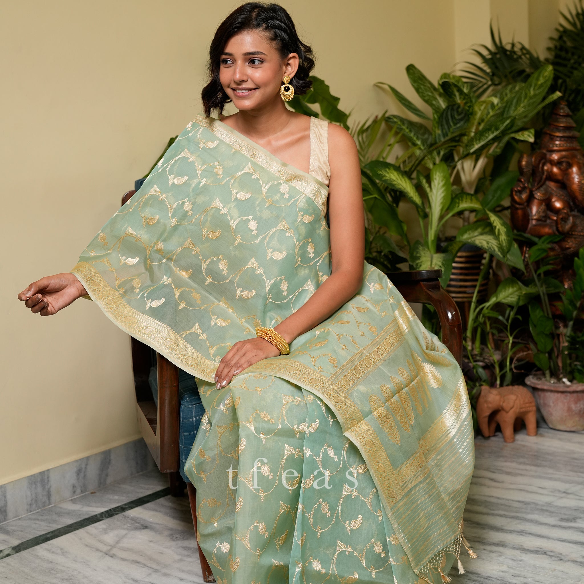 Pistachio Kora Silk Jangla Khadwa Benarasi
