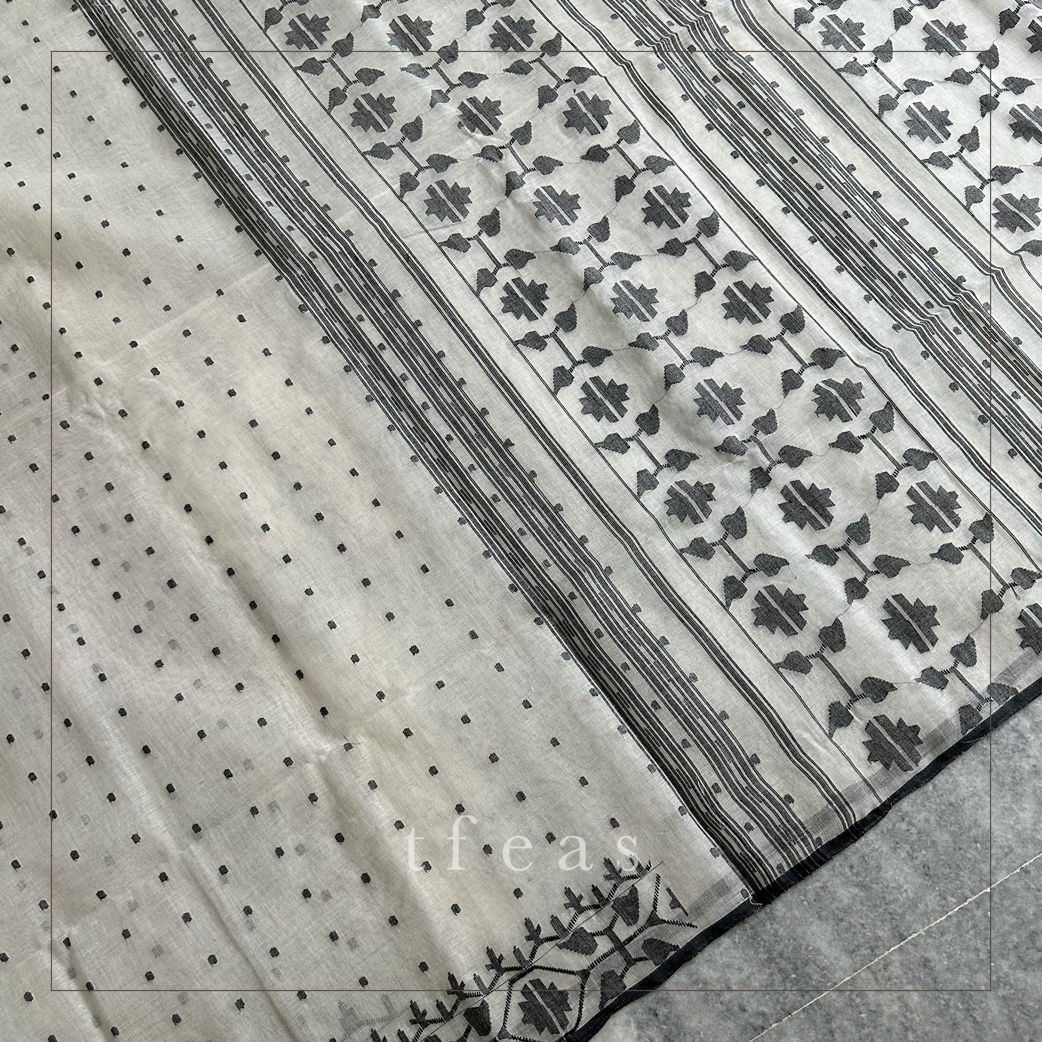 White and Black Hazarbuti Dhakai Jamdani