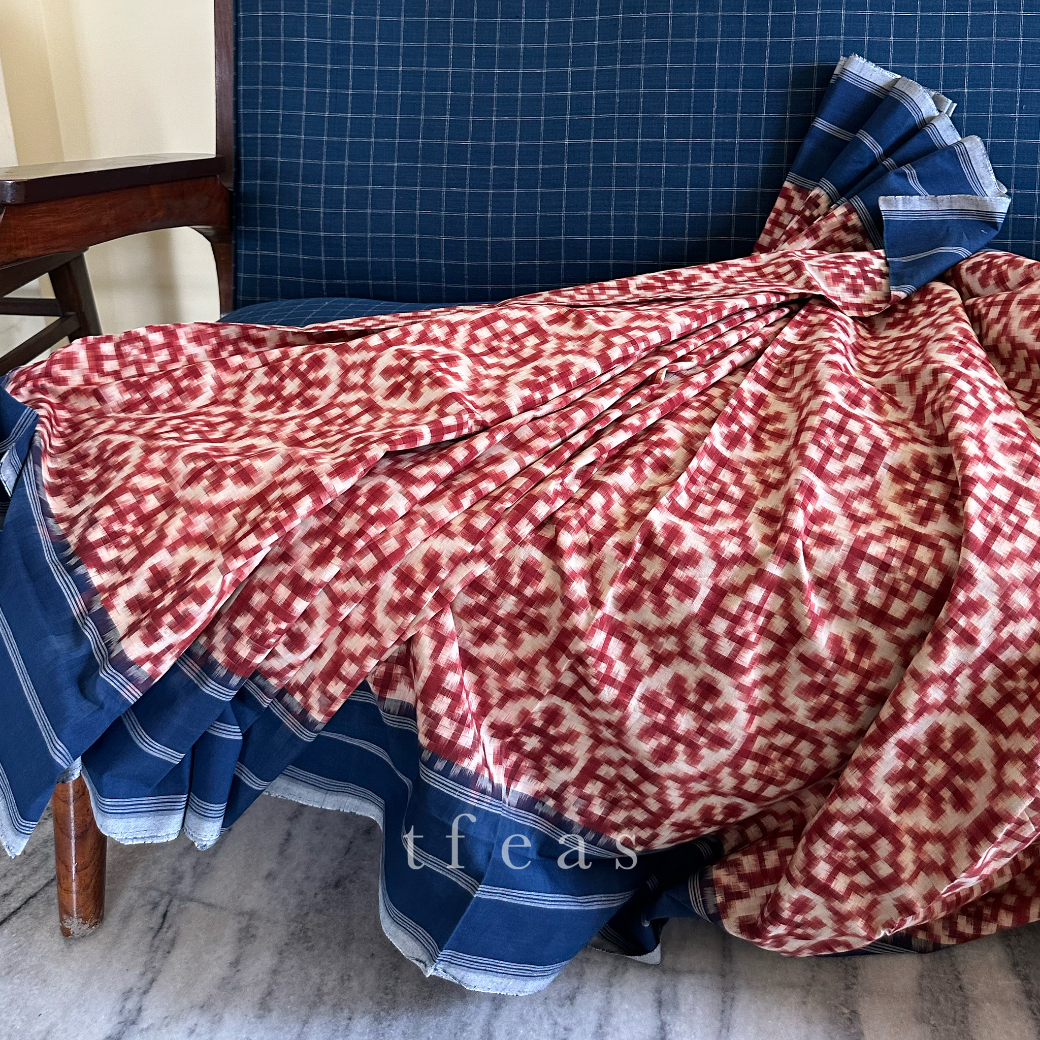 Red and Indigo Natural Dyed Double Ikat