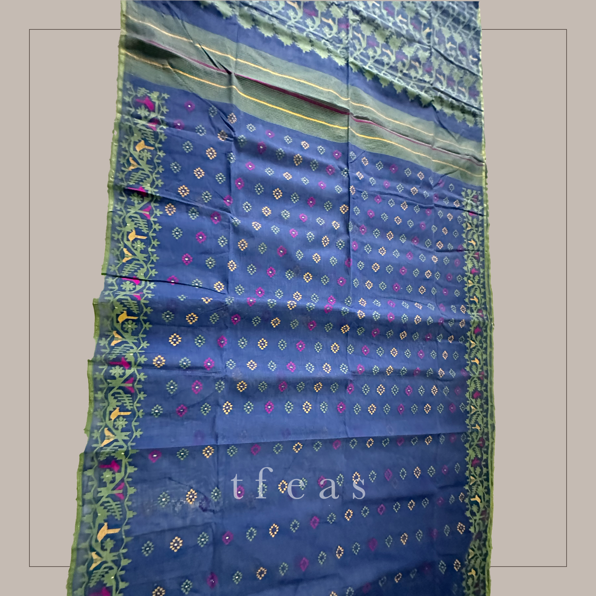Blue with Multicoloured Dhakai Jamdani