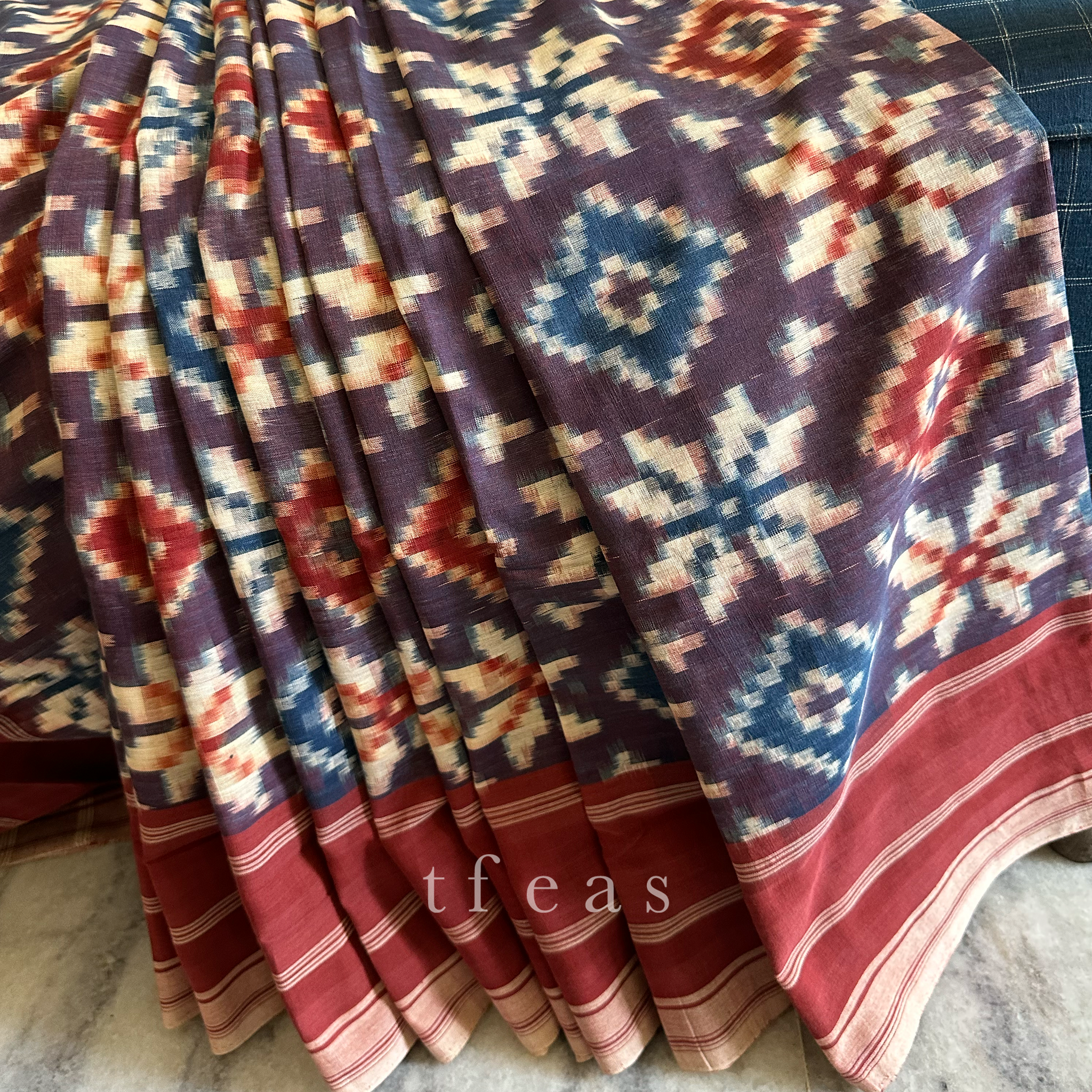Indigo and Red with Red Border Natural Dyed Double Ikat