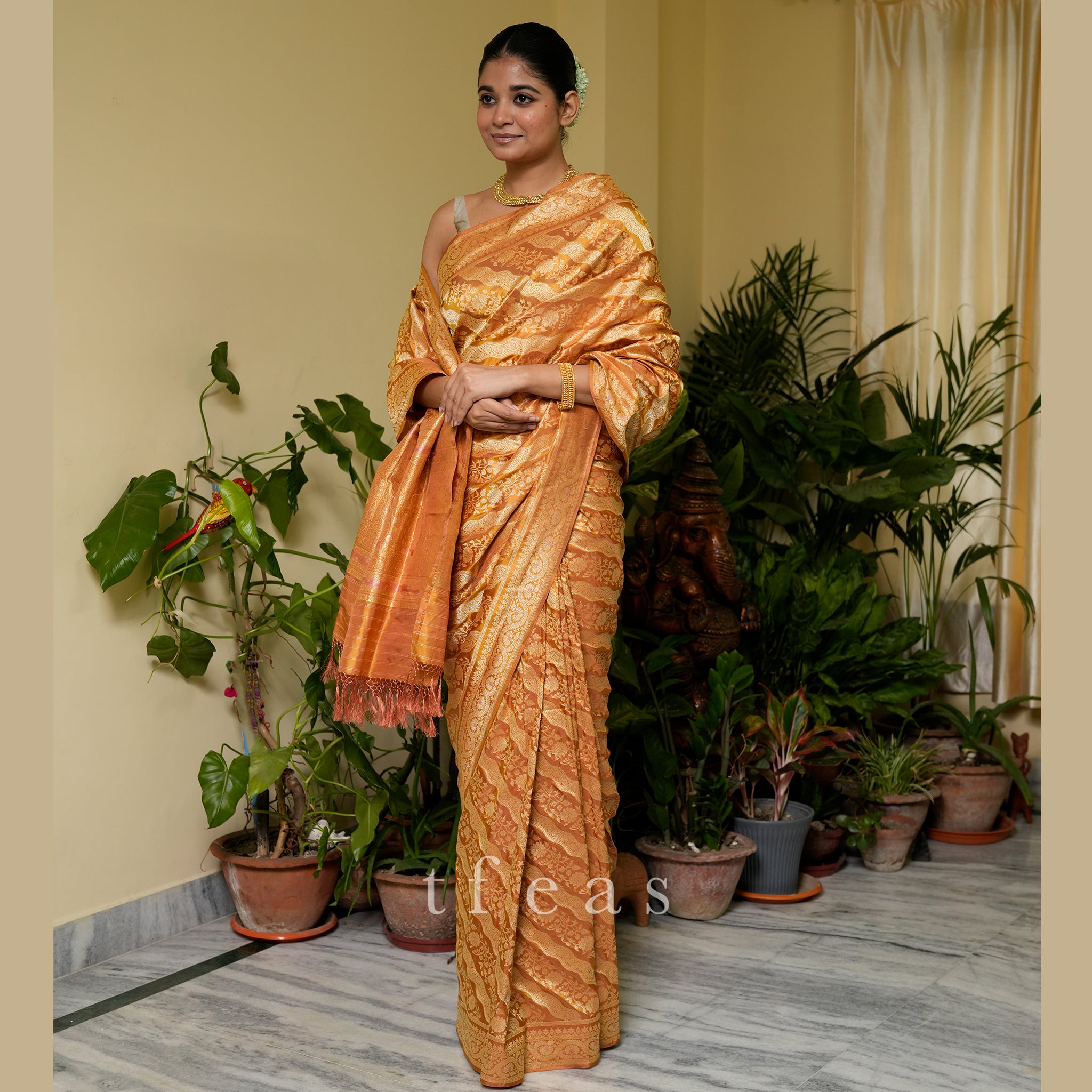 Mustard Natural Dyed Ada Khadwa Benarasi Saree