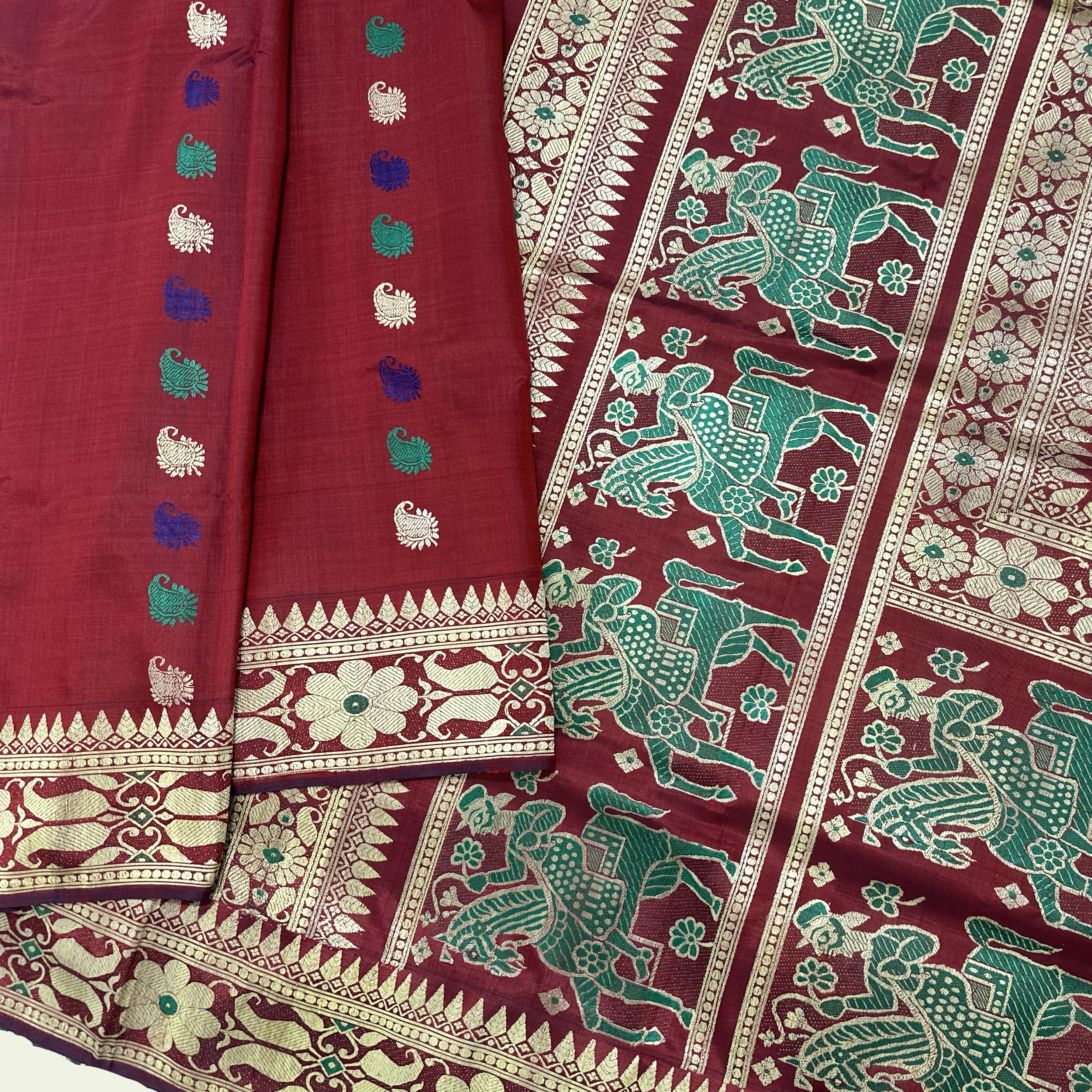 Rust and Sea Green Revival Baluchari from Bengal