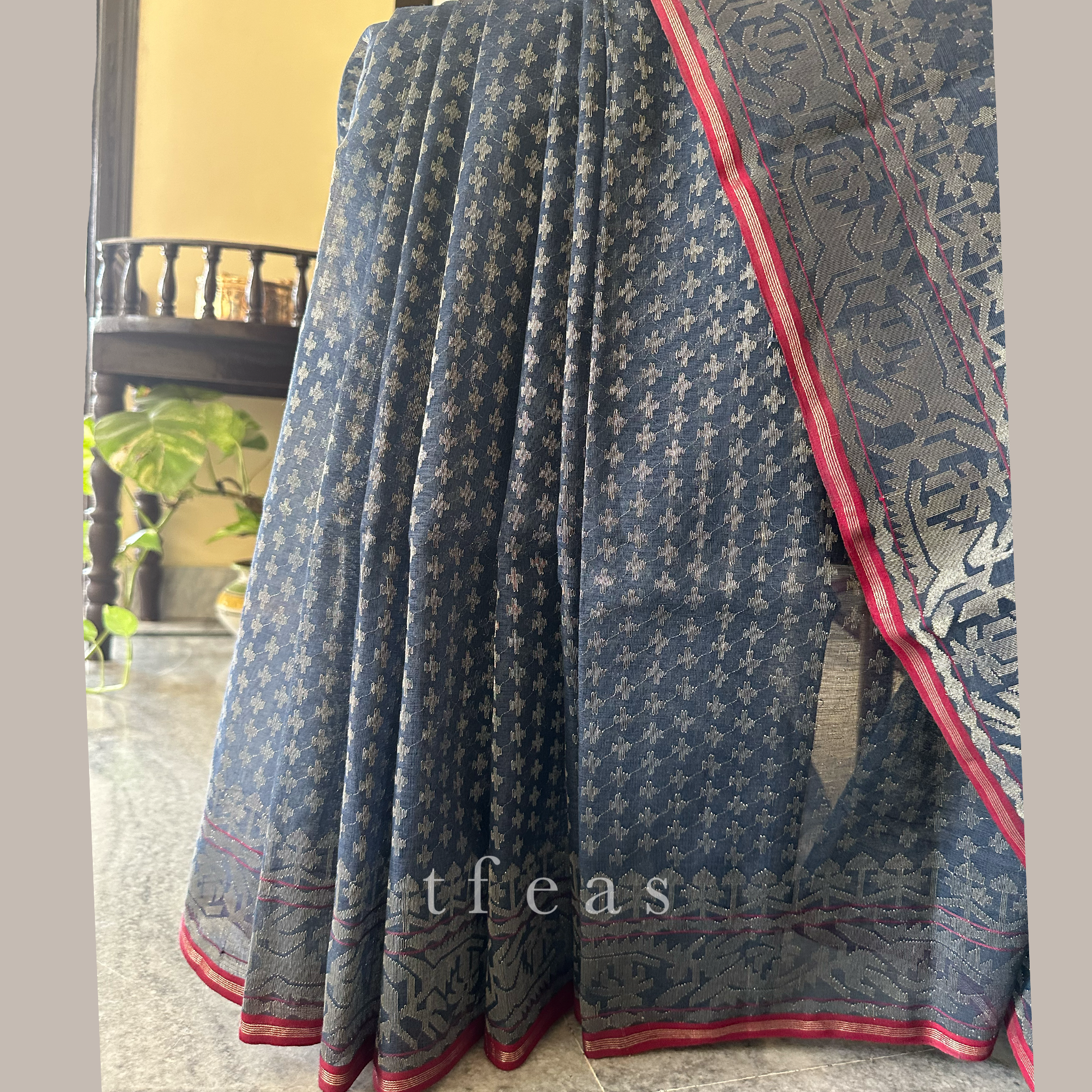 Indigo and Silver Grand Dhakai Jamdani