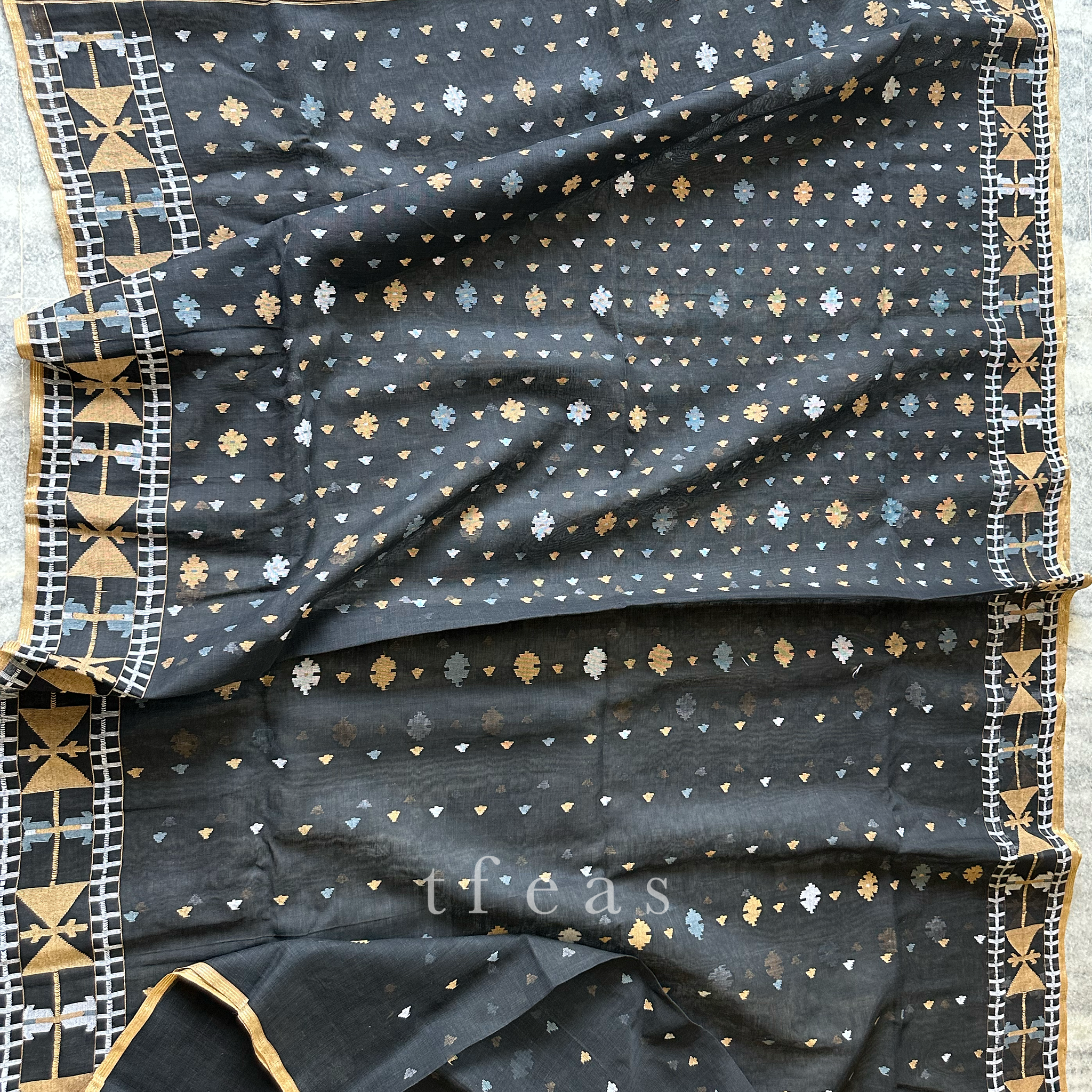 Black, Grey and Ochre Dhakai Jamdani