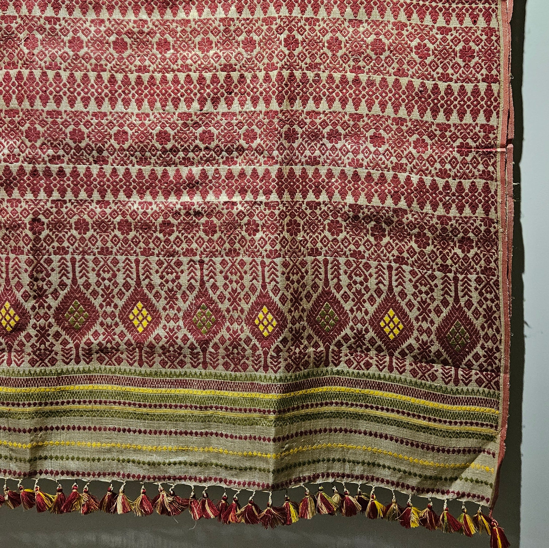 Red Green Heirloom Pure Assam Muga Saree with Natural Dyed Eri Extra Weft