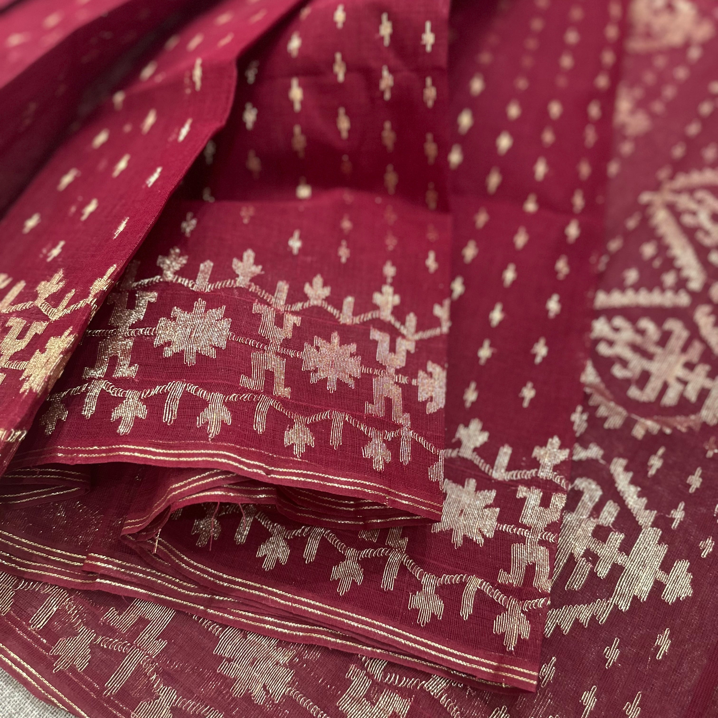 Dark Red Dhakai Jamdani with Zari