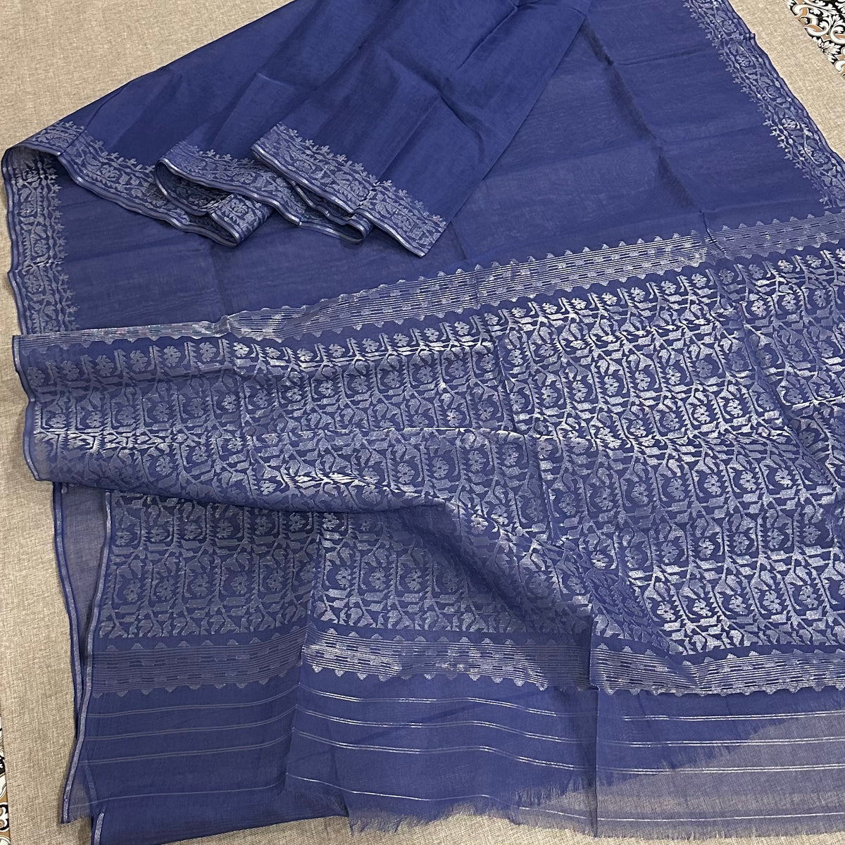 Blue with Silver Dhakai Jamdani