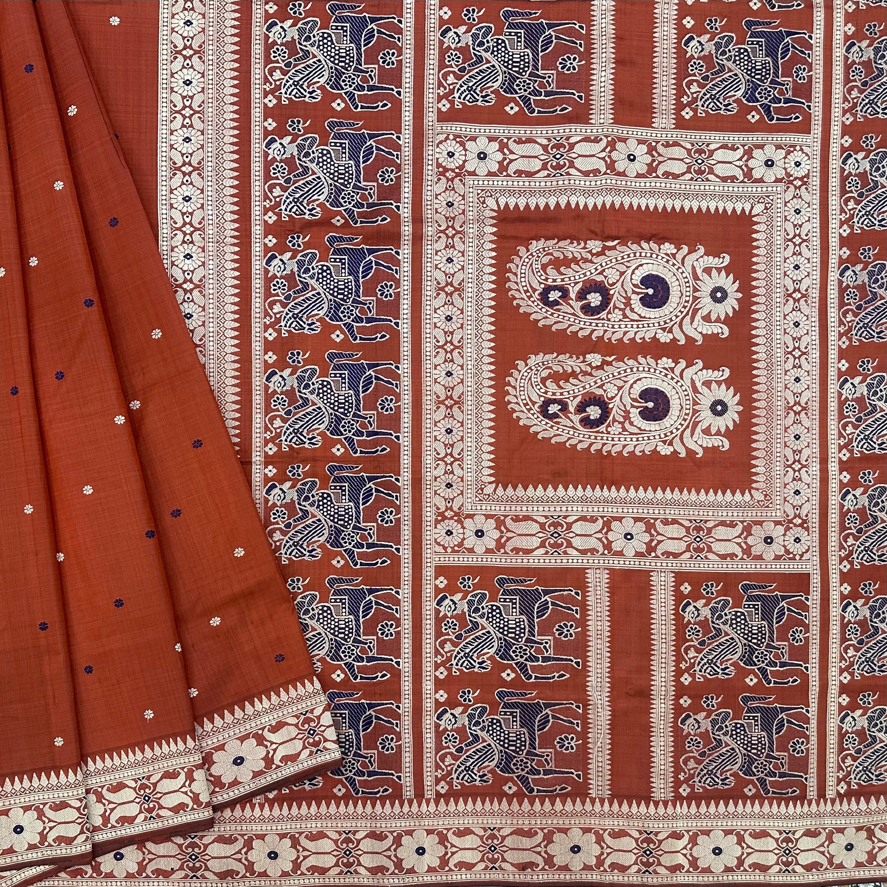Rust Baluchari Saree from Bengal