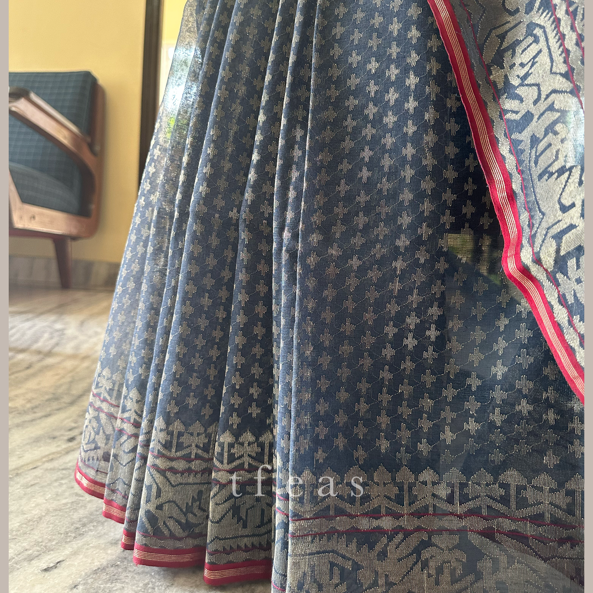 Indigo and Silver Grand Dhakai Jamdani