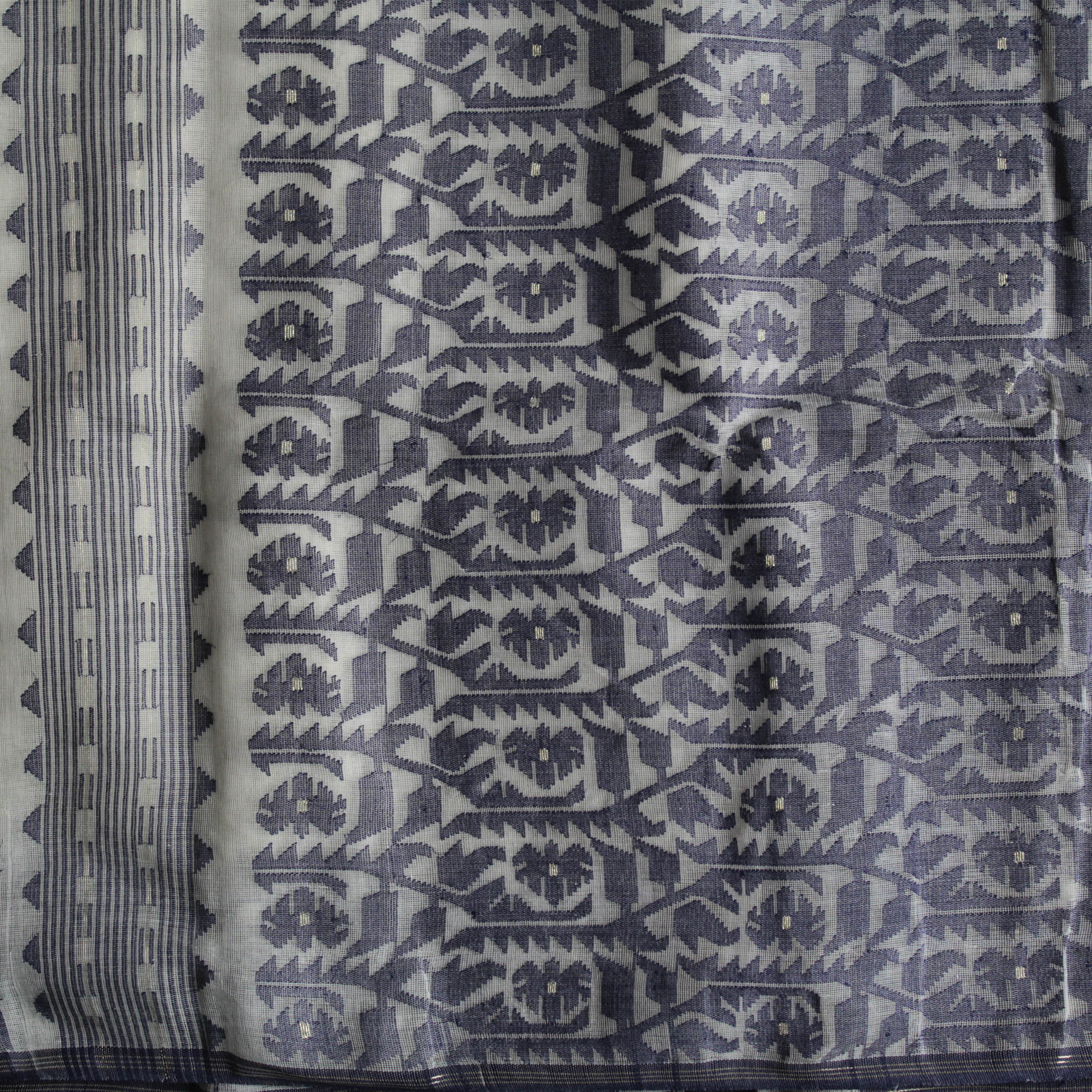 White and Dark Blue Dhakai Jamdani