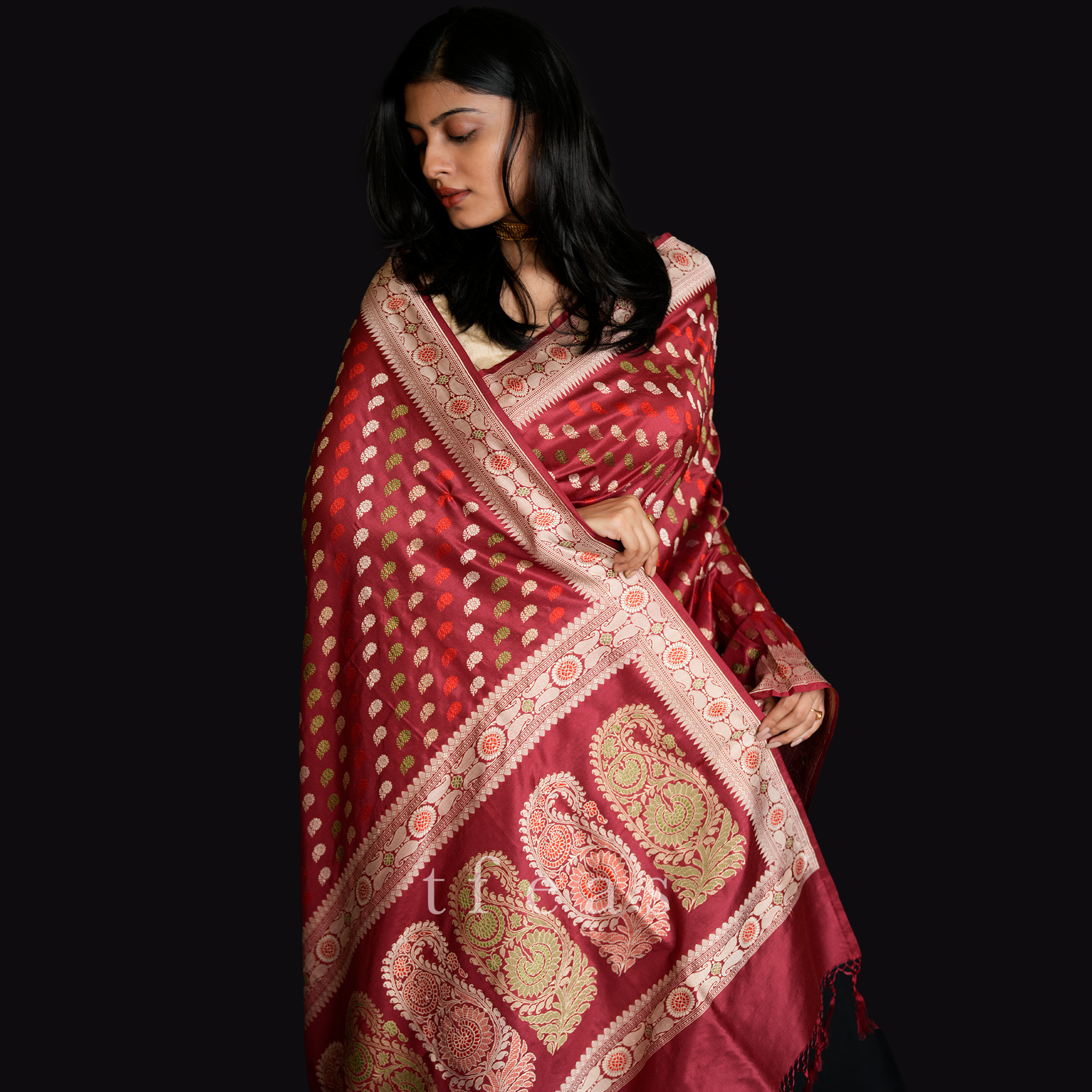 Red Baluchari with Paisley from Benaras