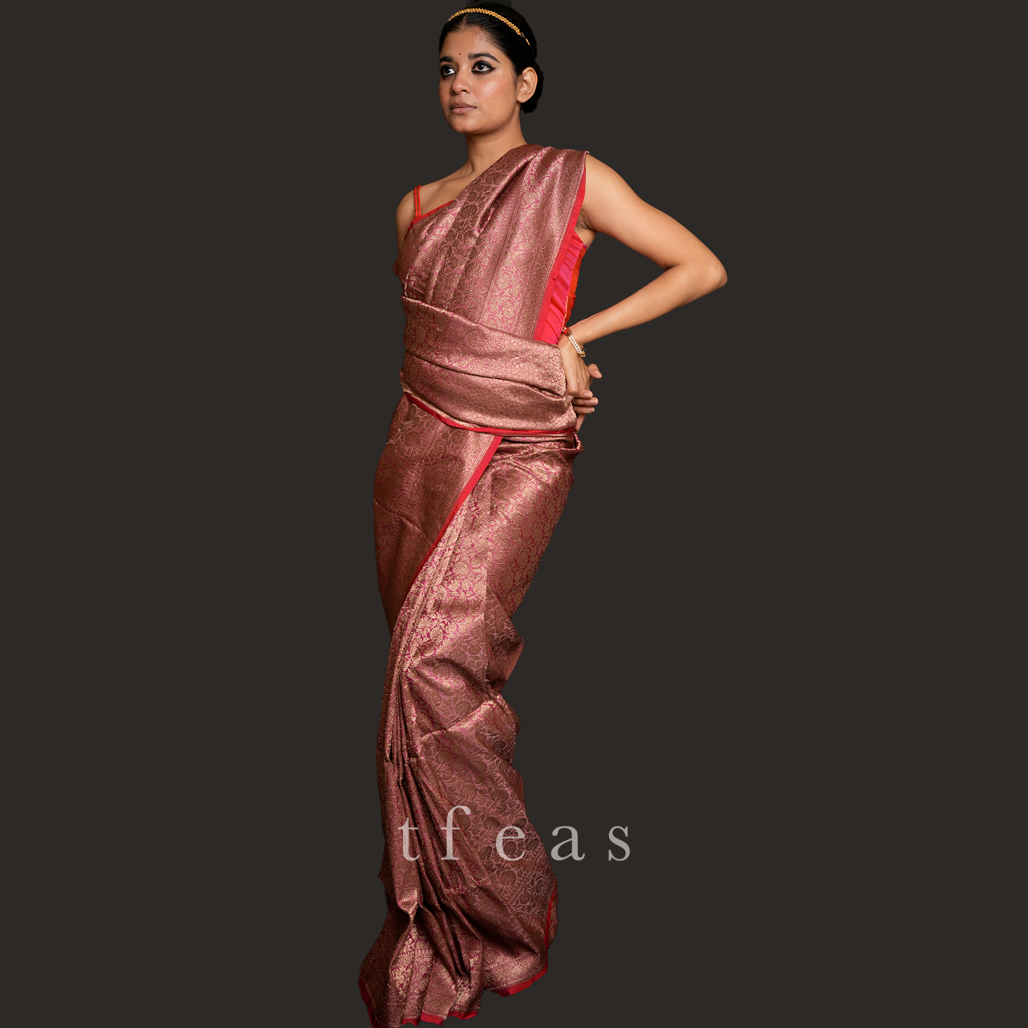 Peach with Red Selvedge Brocade Benarasi
