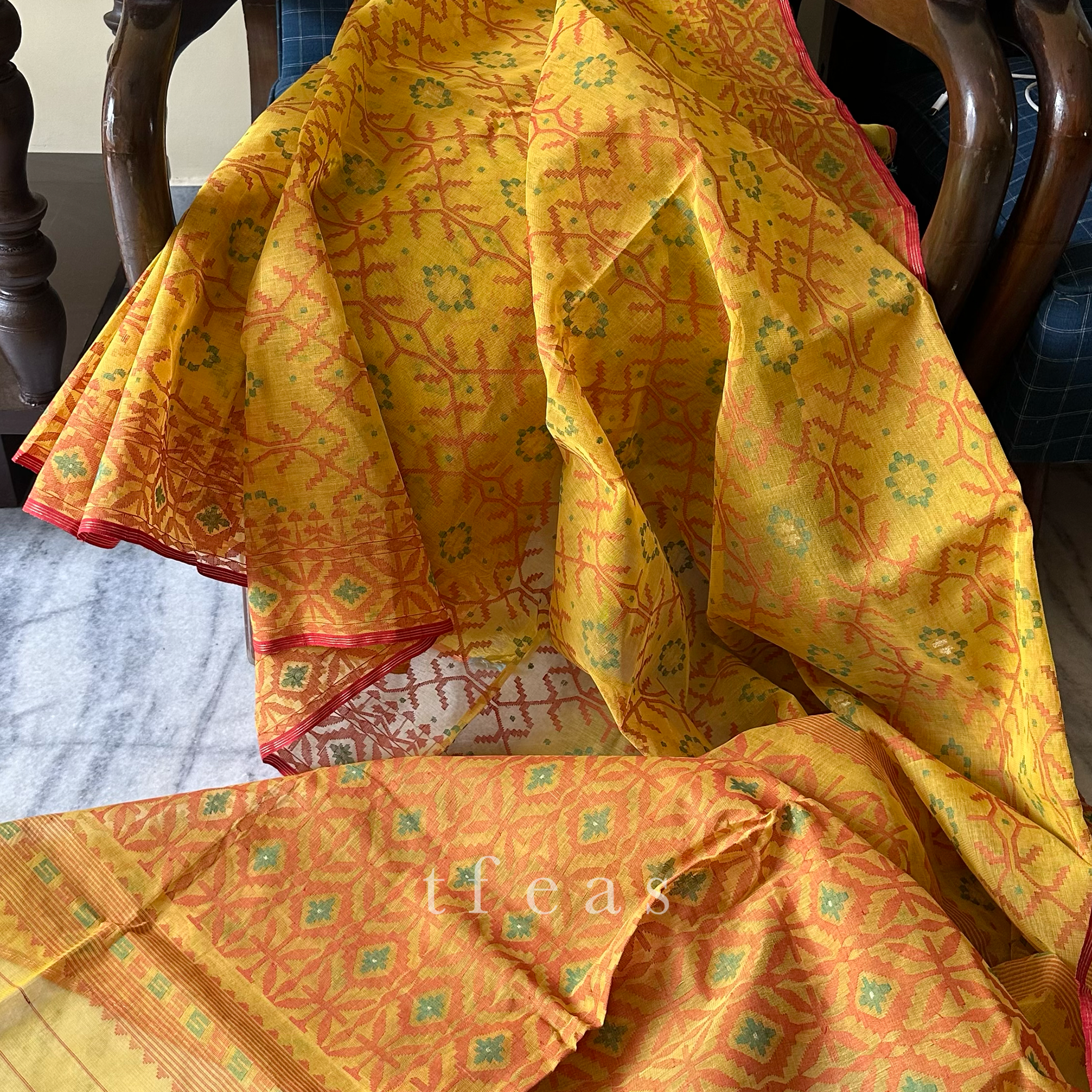 Mustard Yellow Dhakai Jamdani Saree