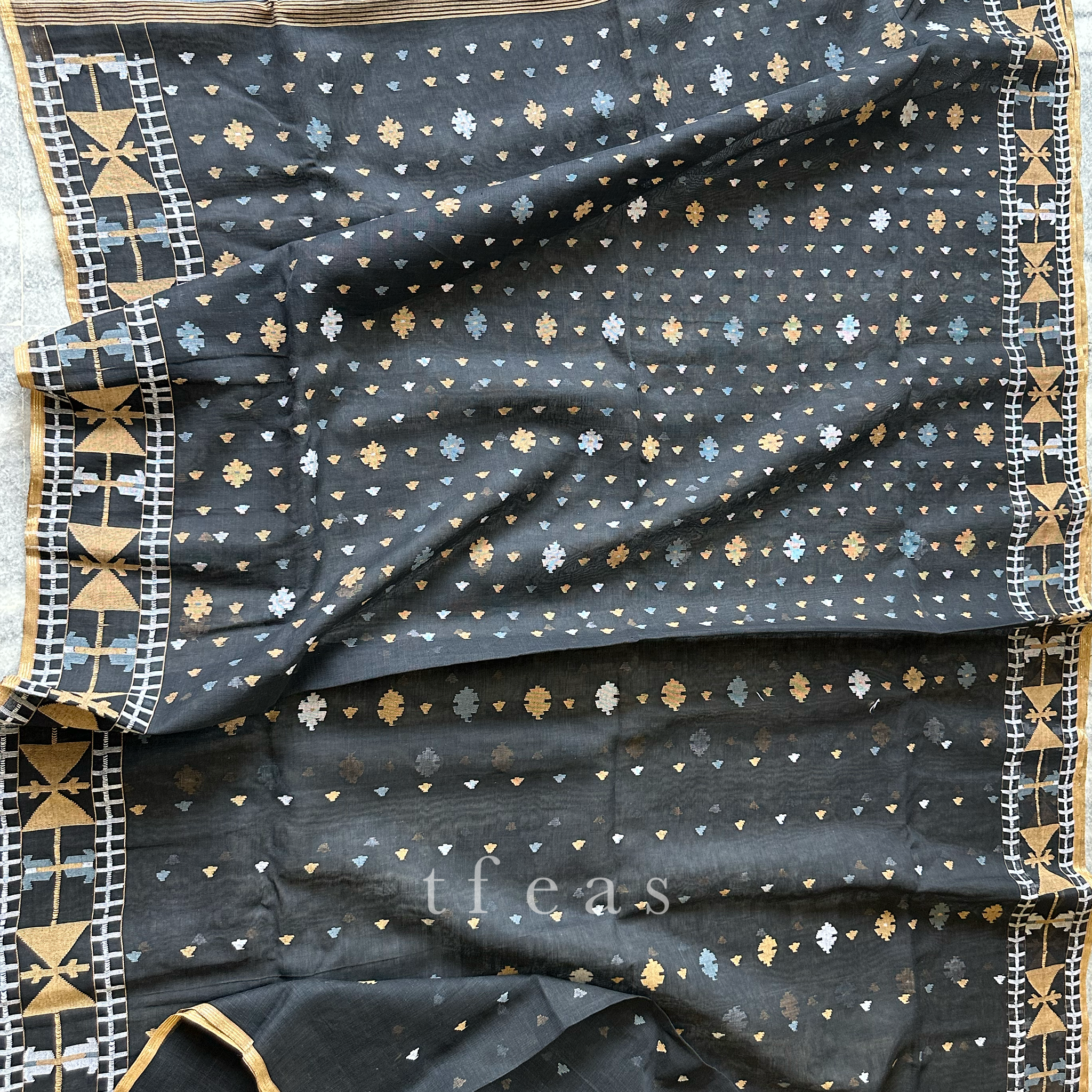 Black, Grey and Ochre Dhakai Jamdani