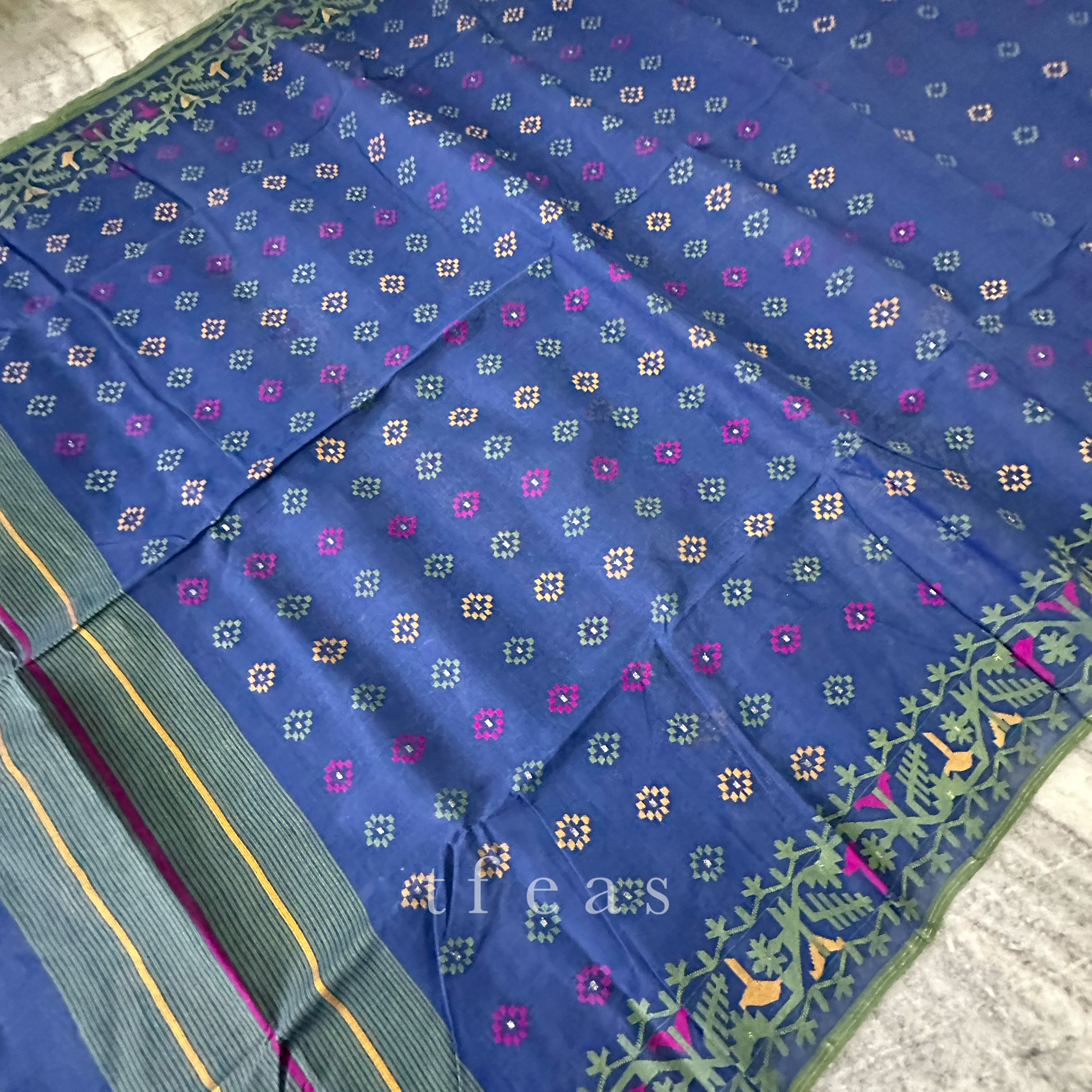 Blue with Multicoloured Dhakai Jamdani