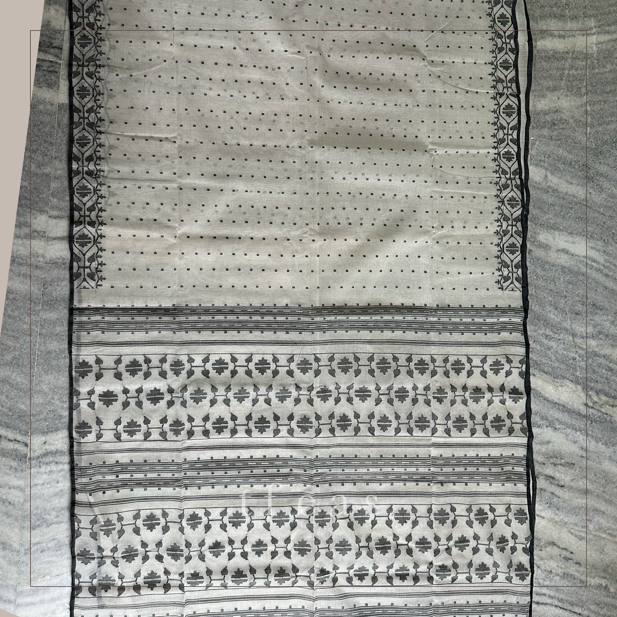 White and Black Hazarbuti Dhakai Jamdani