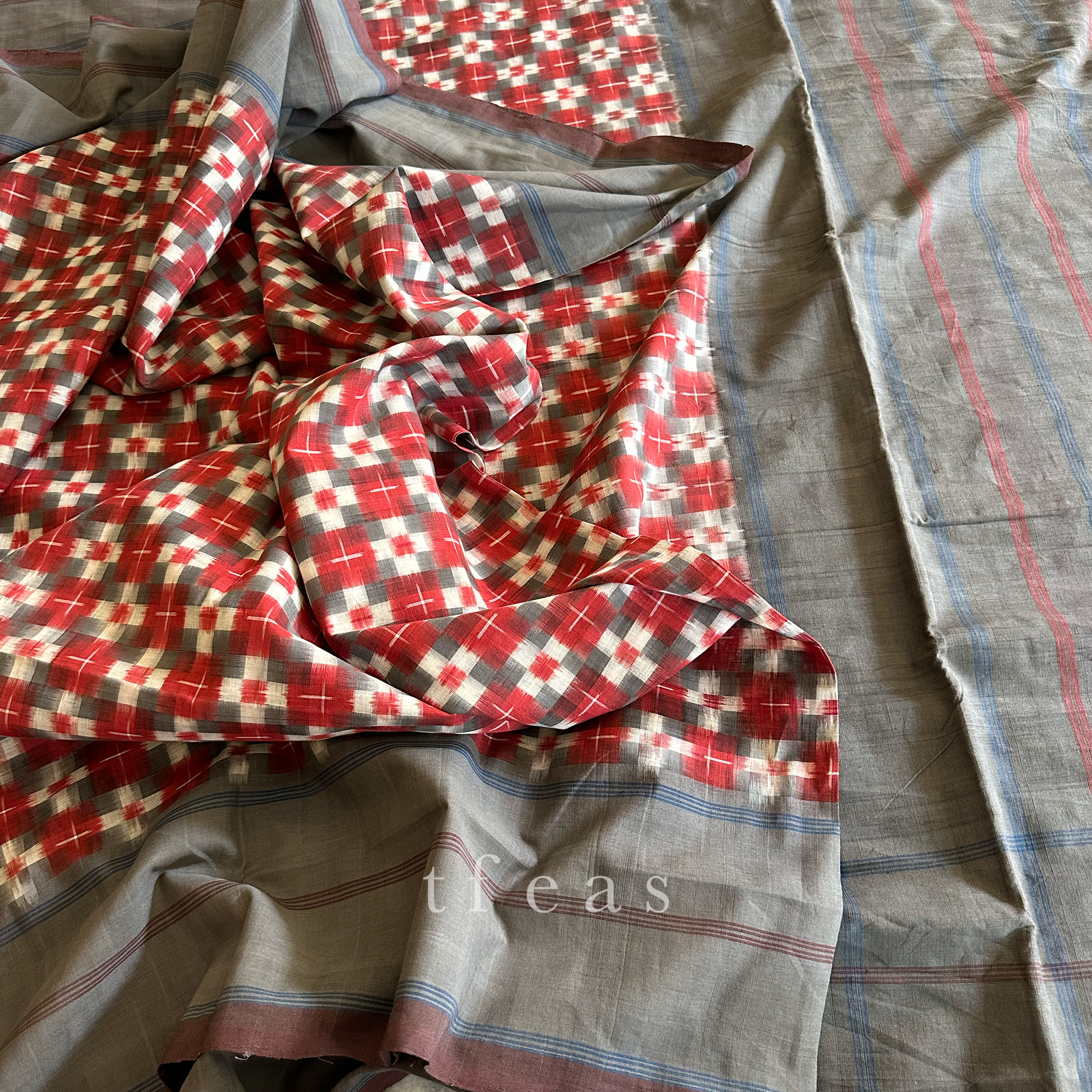 Grey and Red Double Ikat