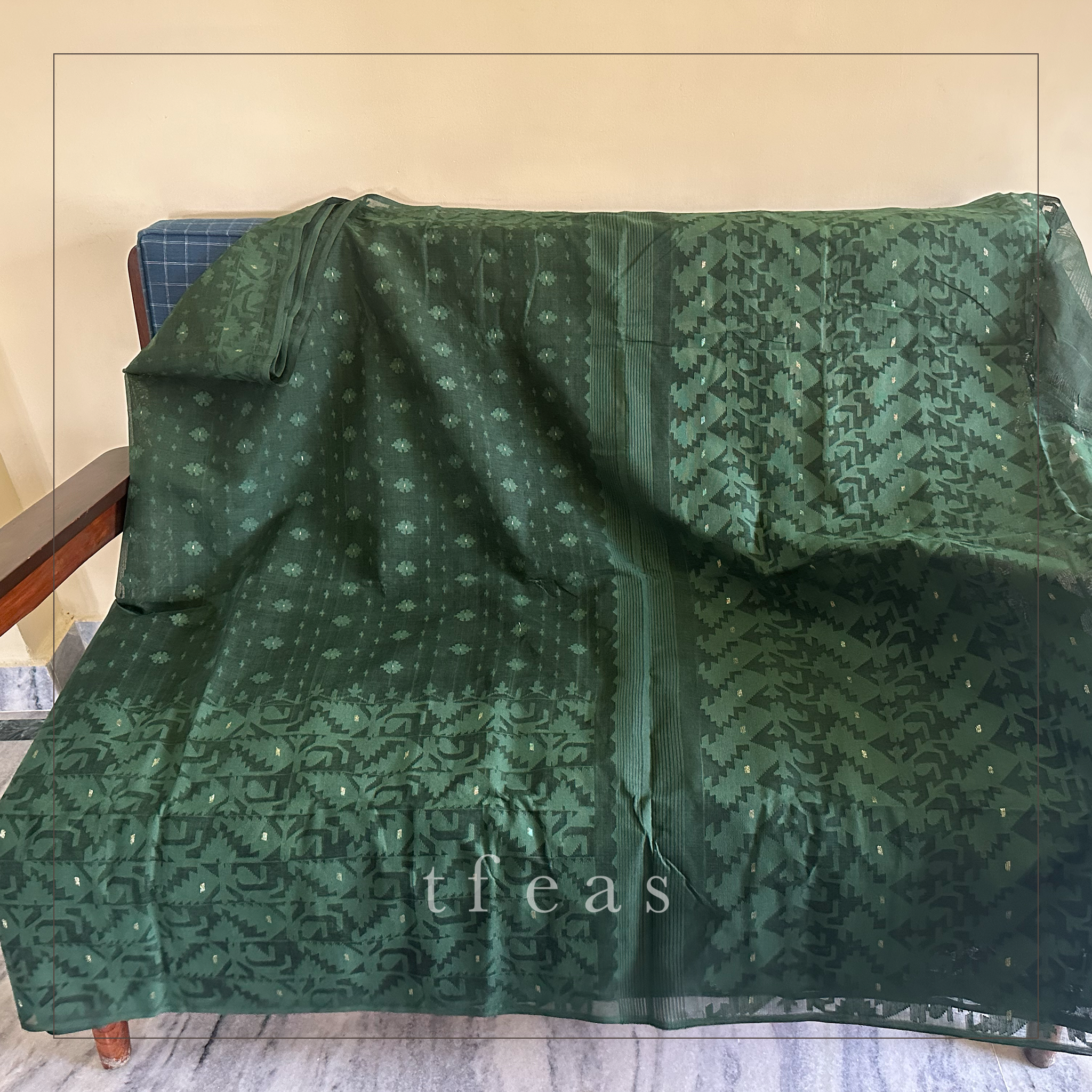 Green Dhakai Jamdani with Wide Border