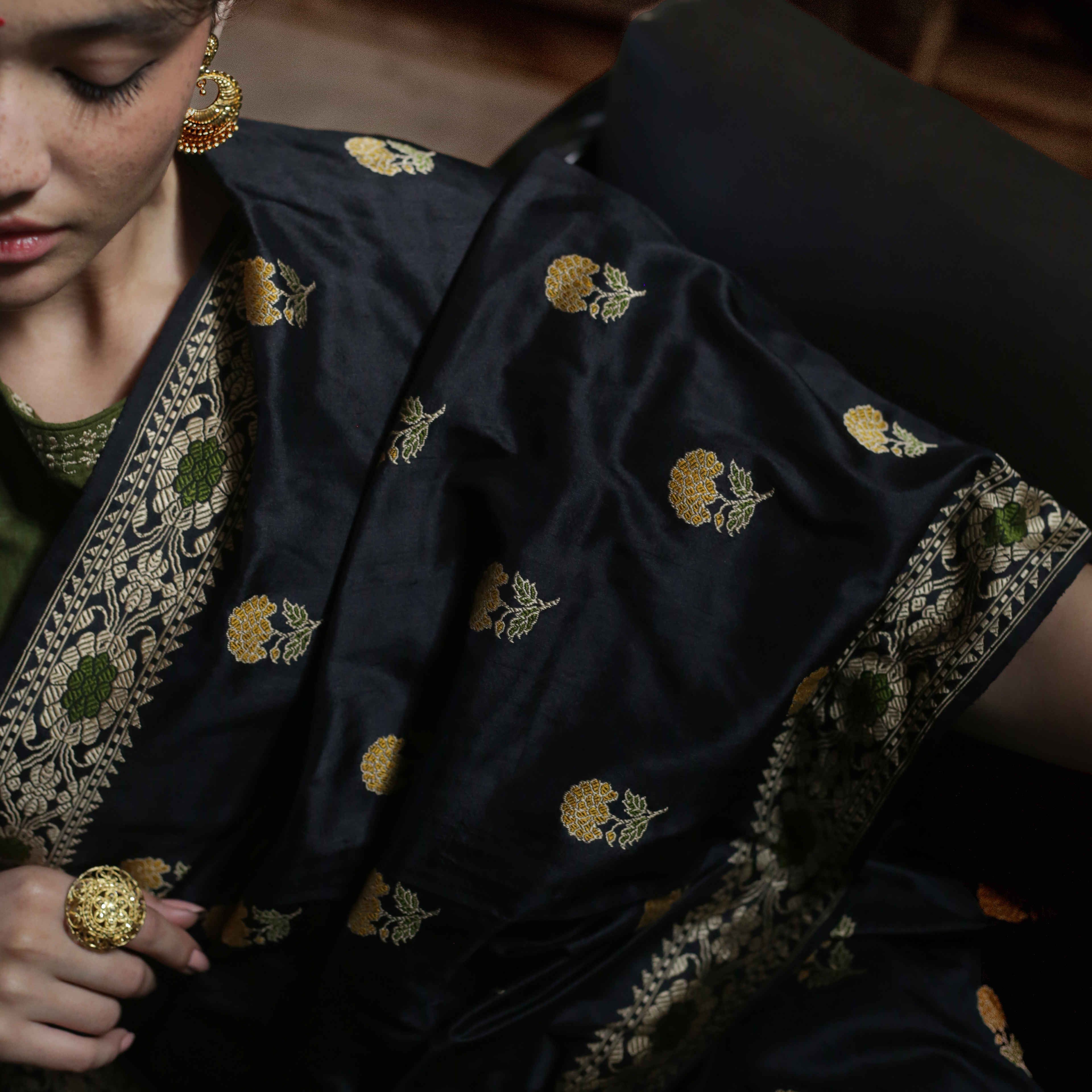 Black with Yellow Revival Baluchari Saree