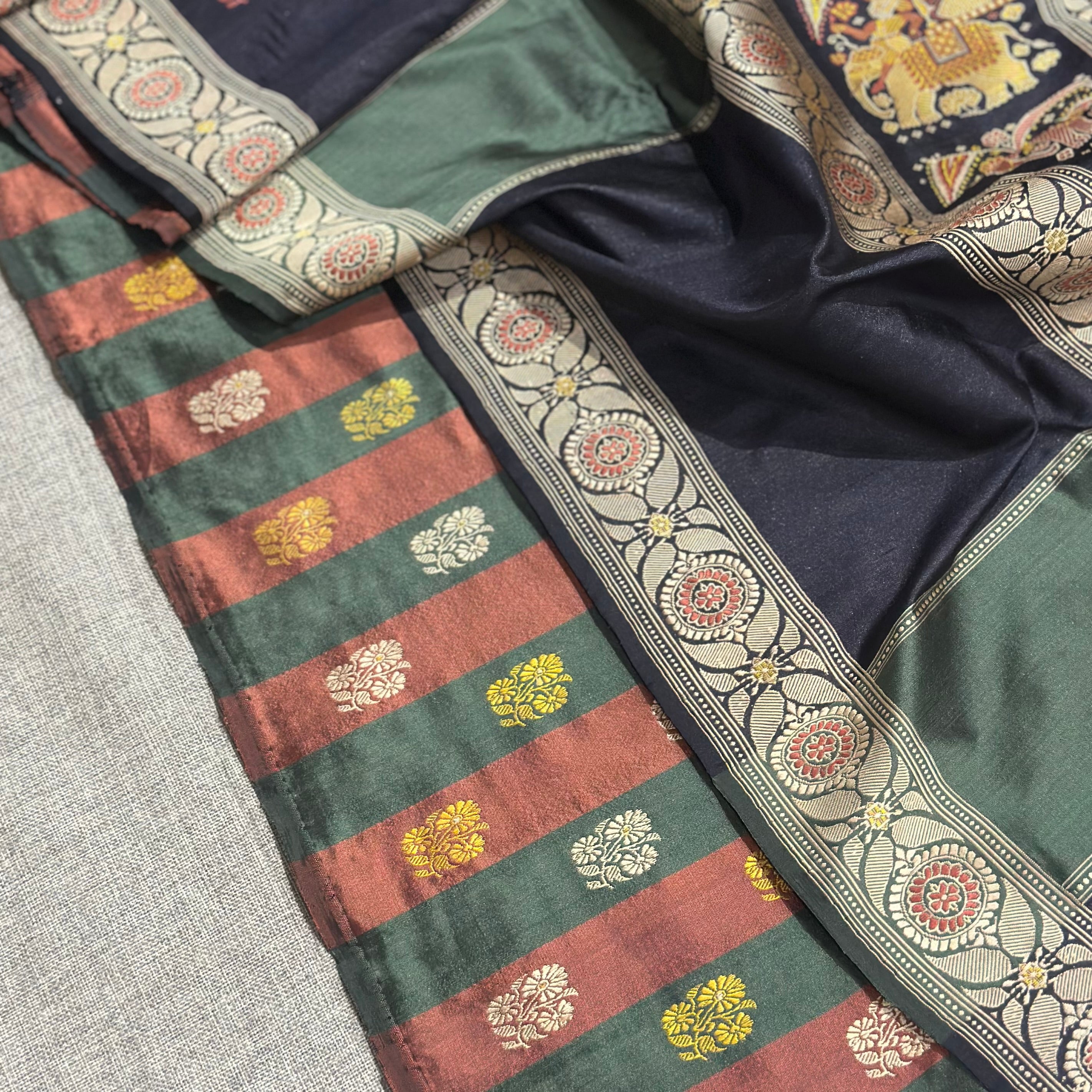 Black Baluchari Saree with Kalka and Motifs in the Palla