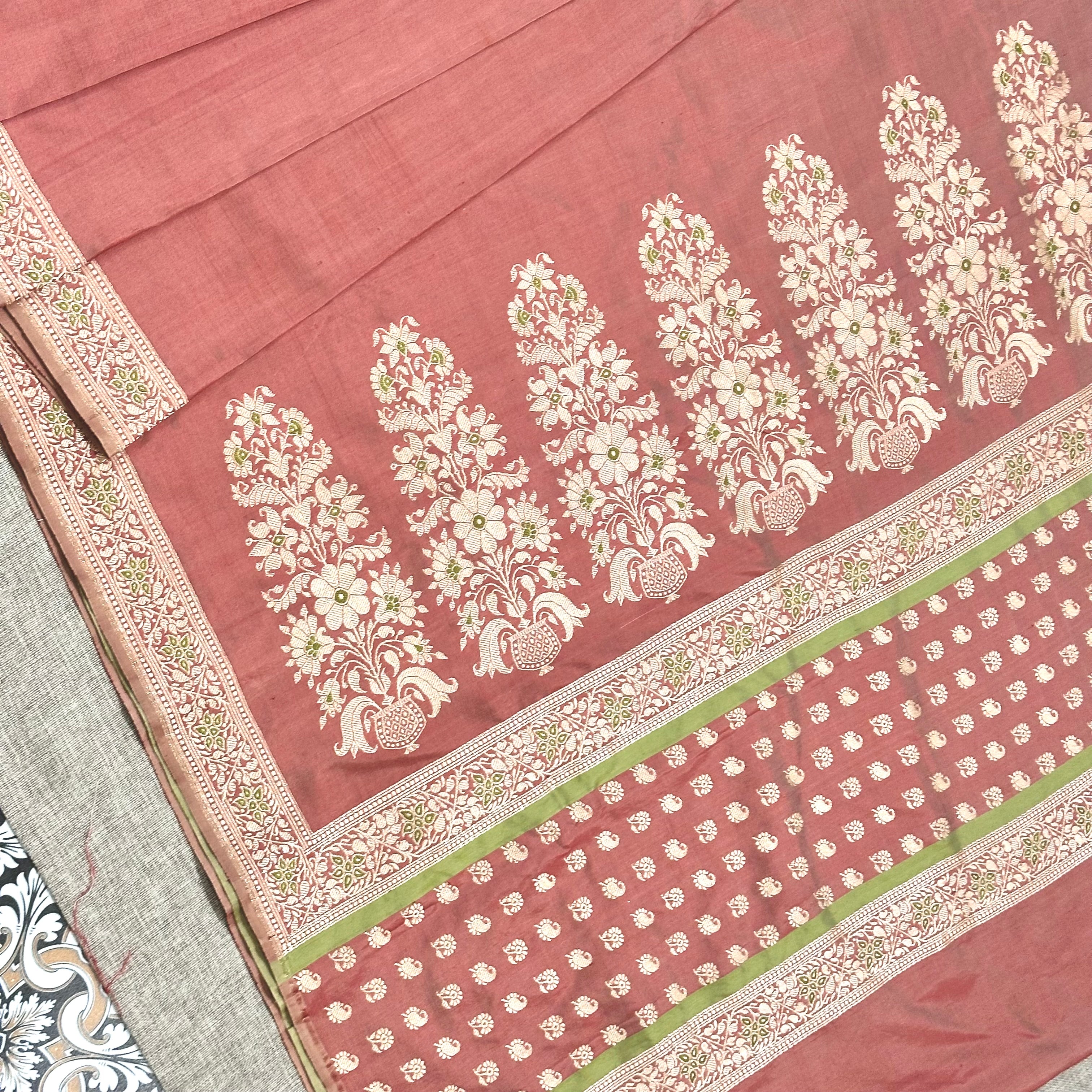 Red and Tea Dyed and Green Baluchari with Tree of Life