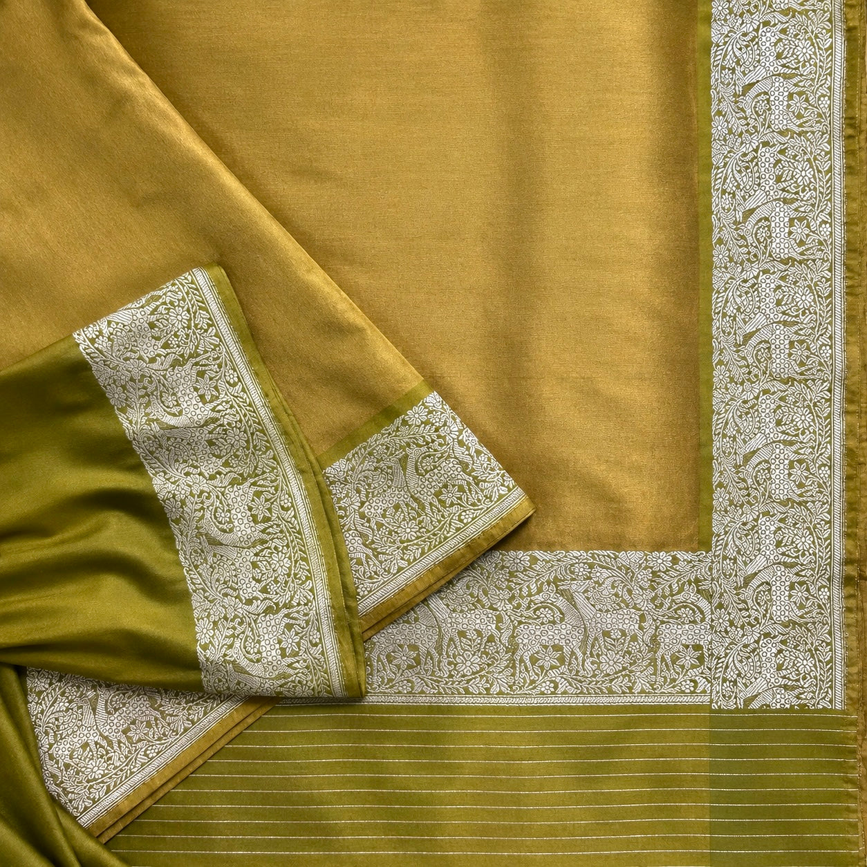 Shikargah Khadwa Benarasi in Mustard and Olive