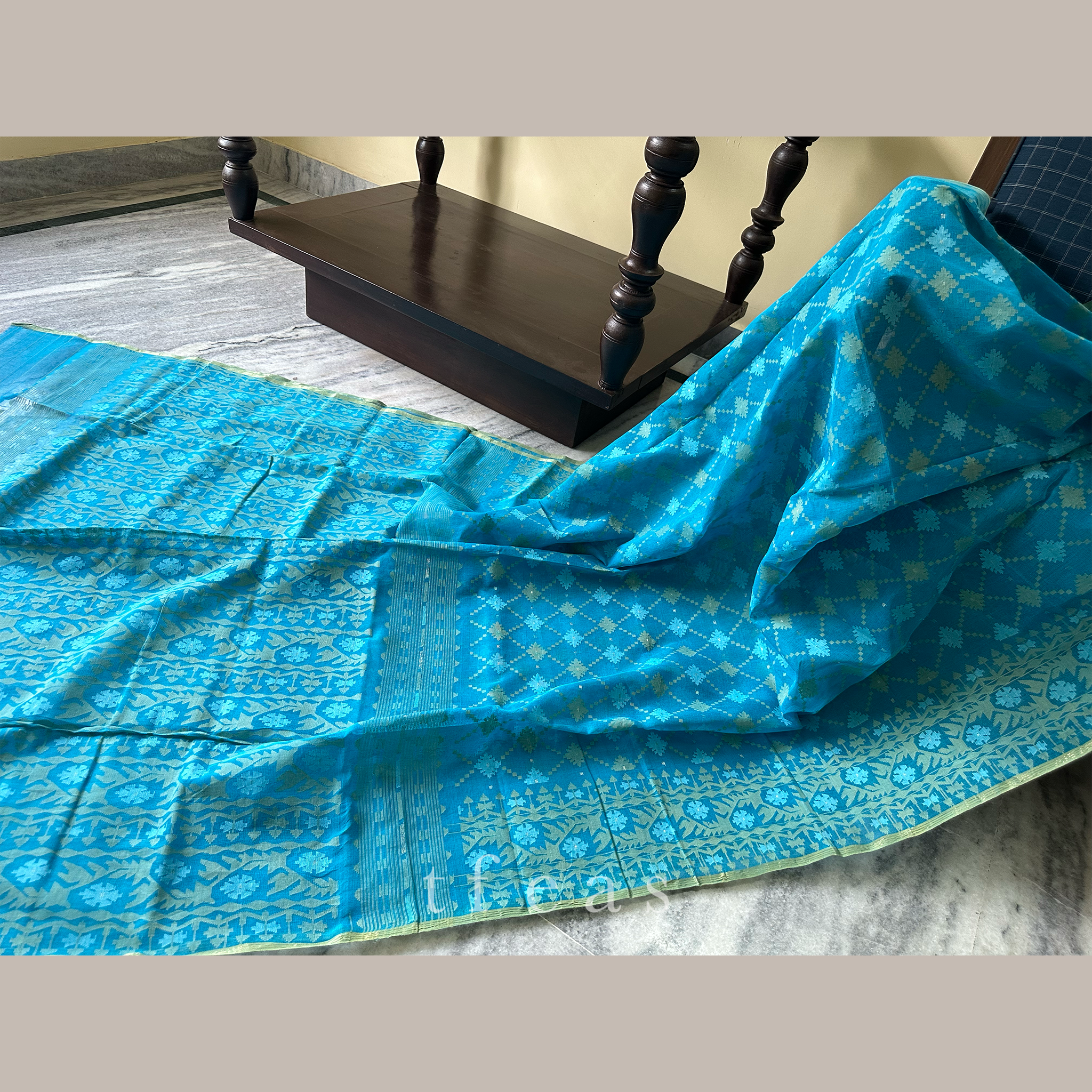Turquoise Dhakai Jamdani Saree