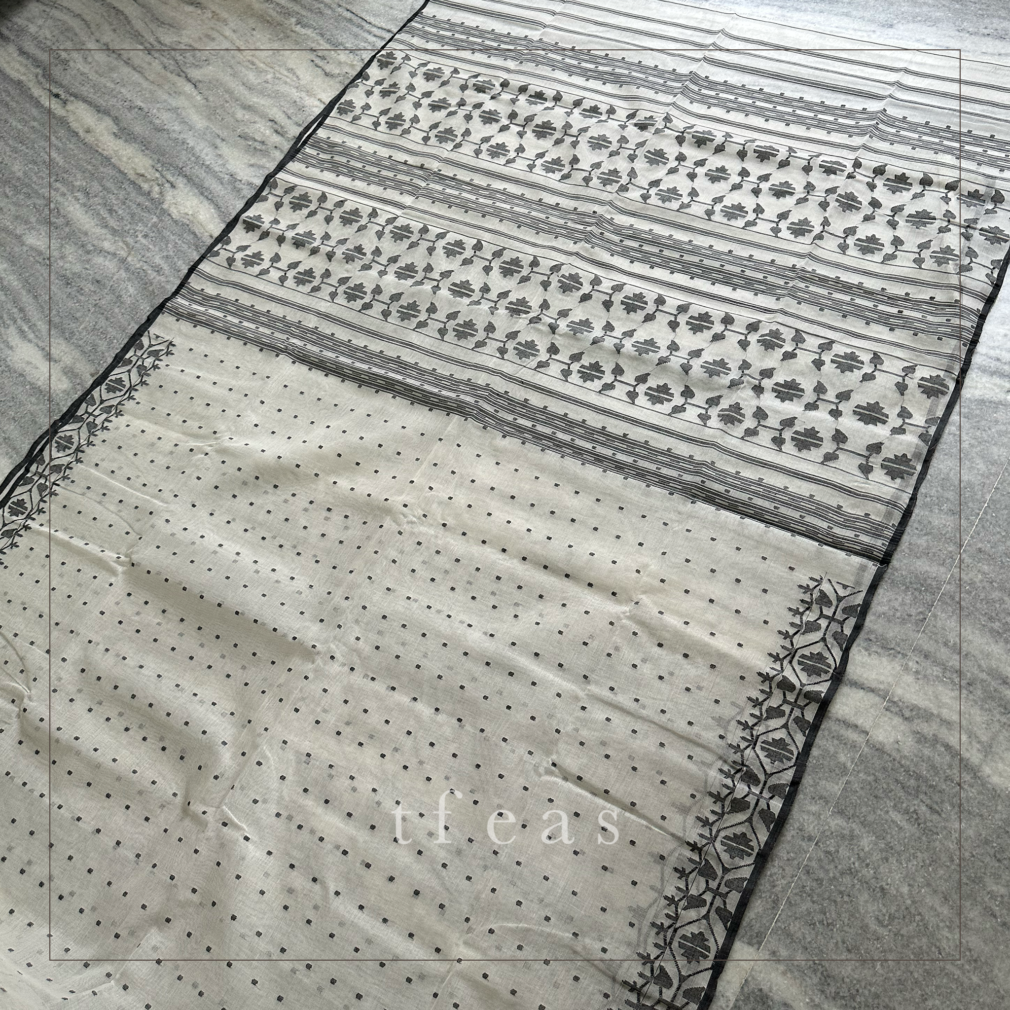 White and Black Hazarbuti Dhakai Jamdani