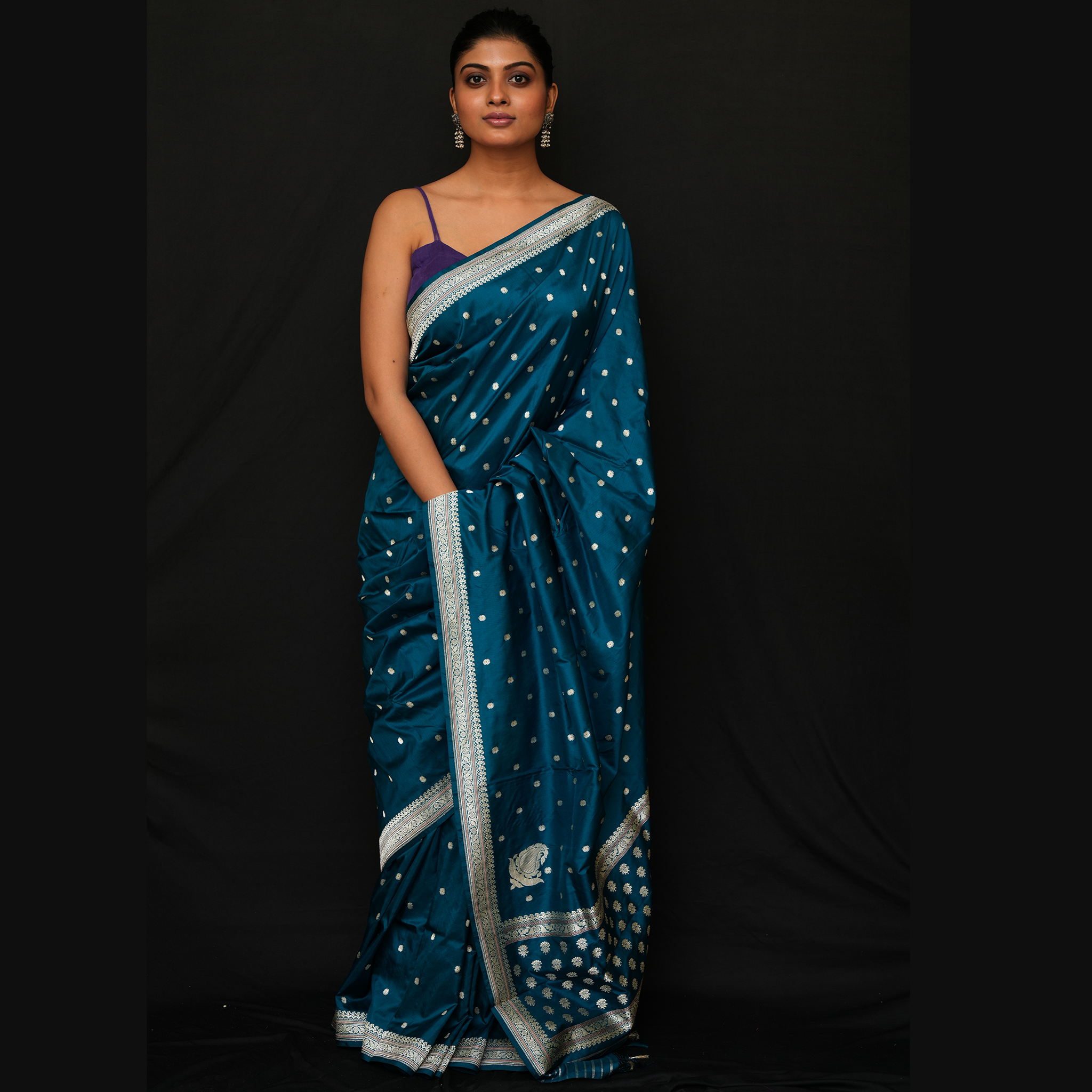 Khadwa Benarasi in Shot Colour - Deep Teal Blue