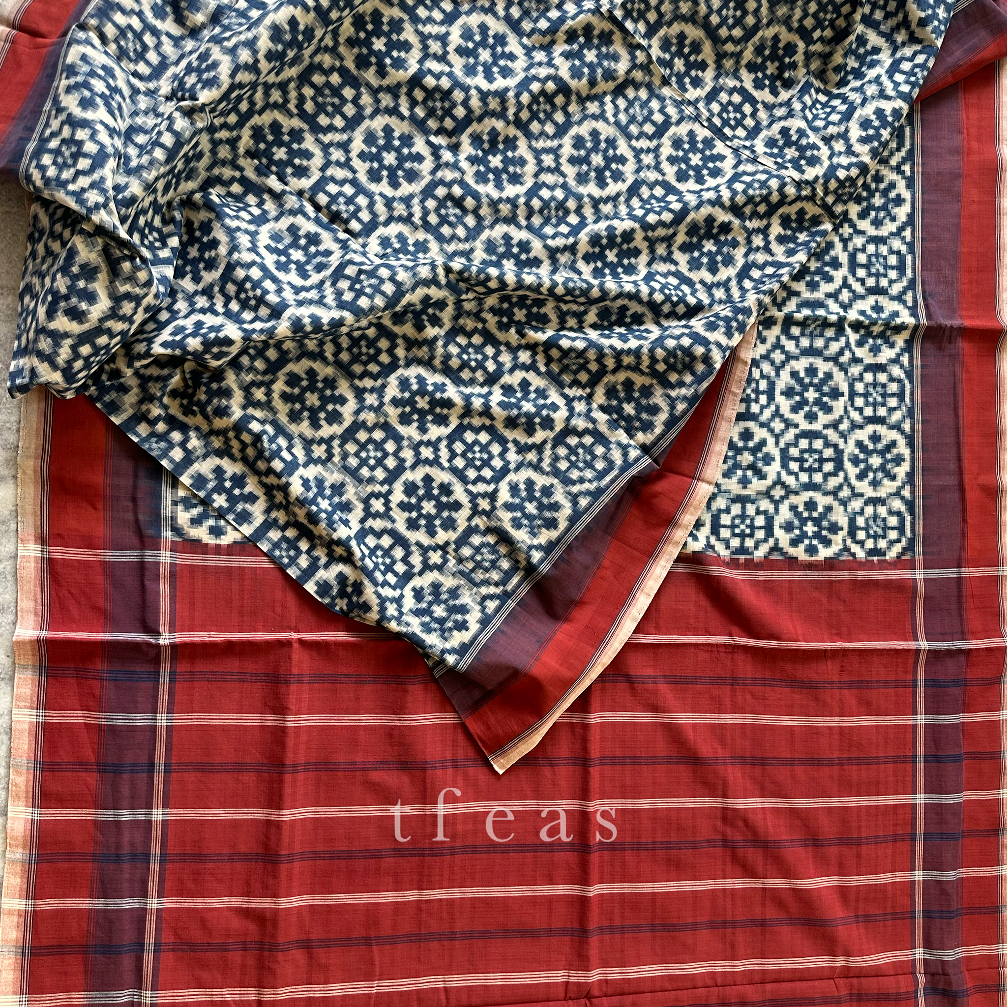 Indigo and Red Natural Dyed Double Ikat