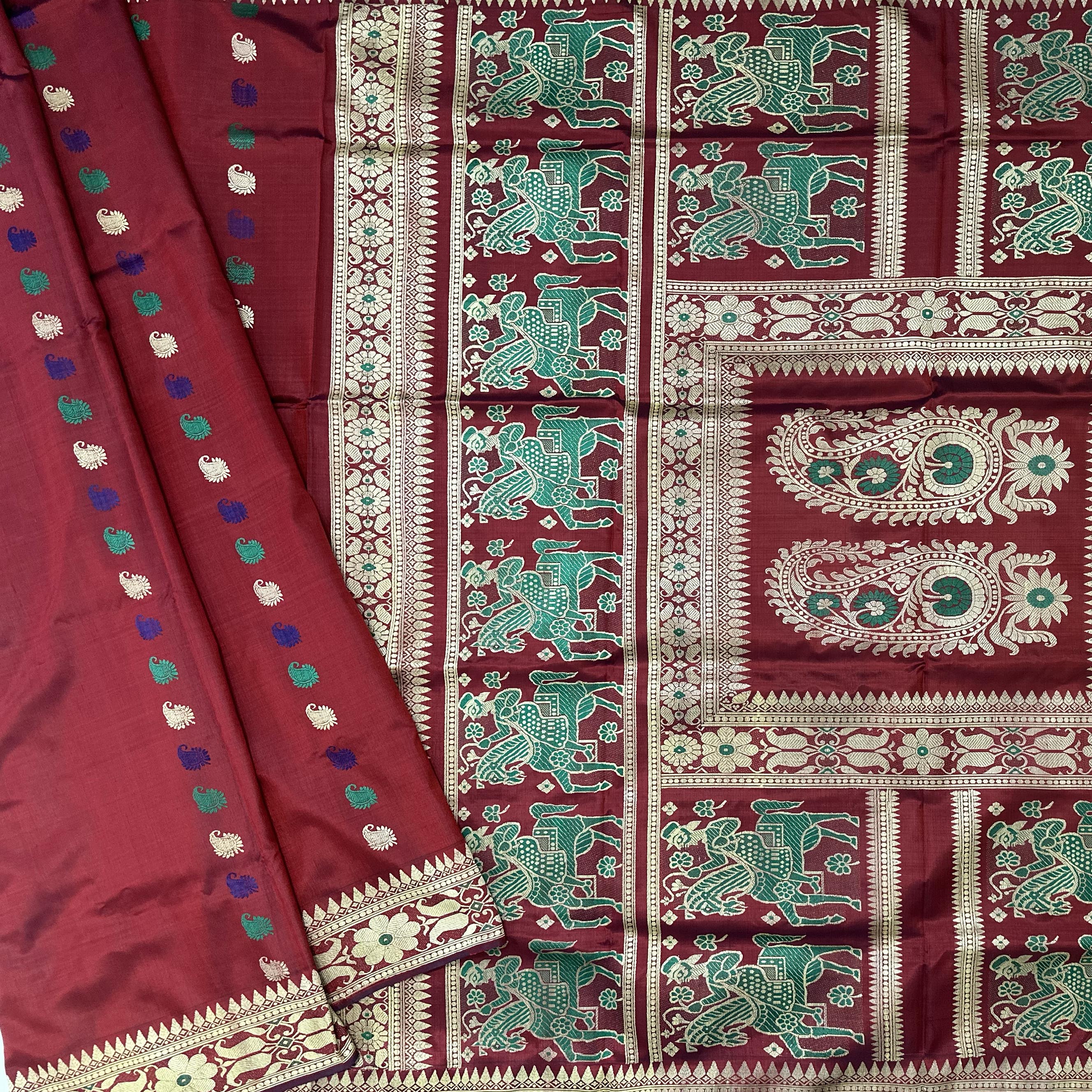 Rust and Sea Green Revival Baluchari from Bengal