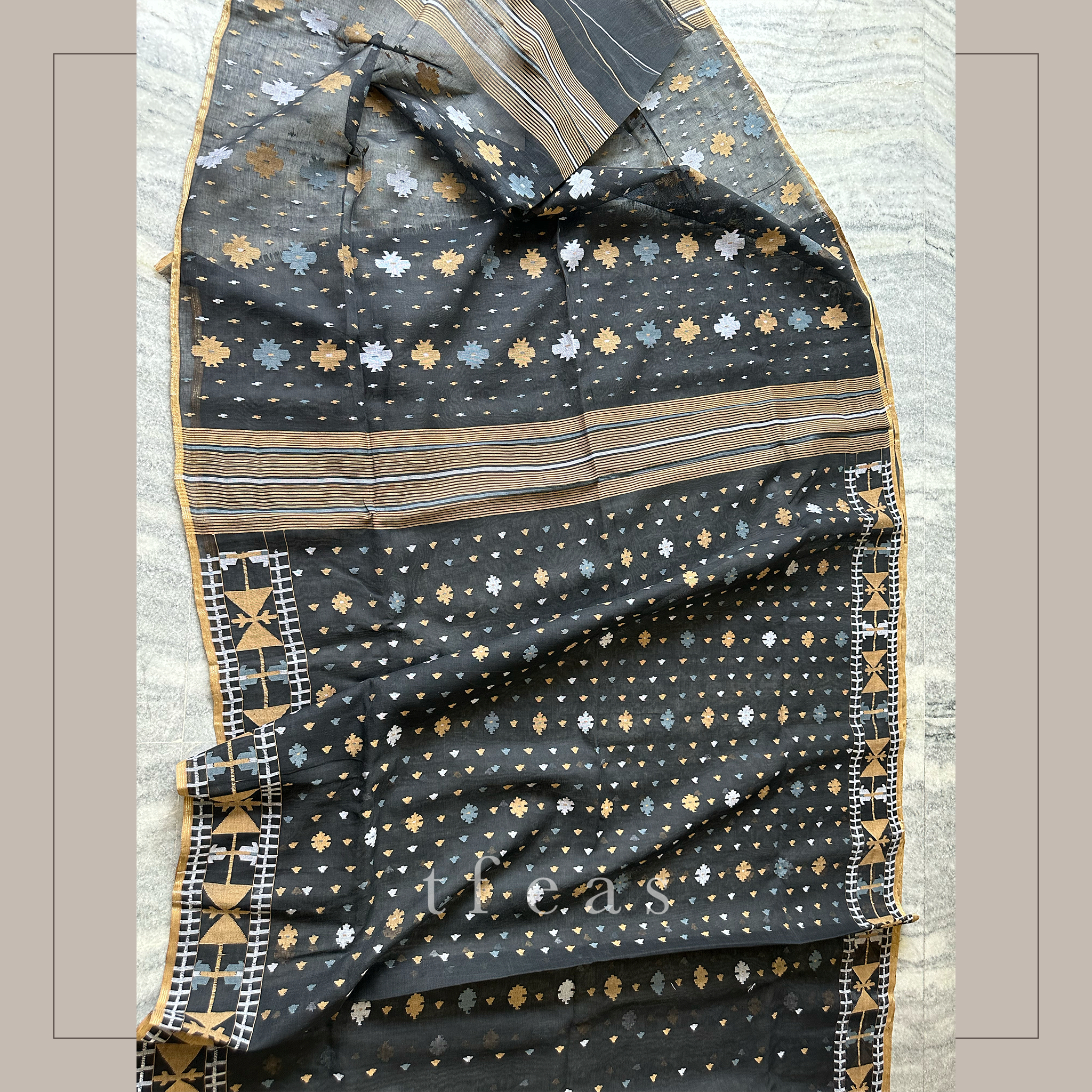 Black, Grey and Ochre Dhakai Jamdani