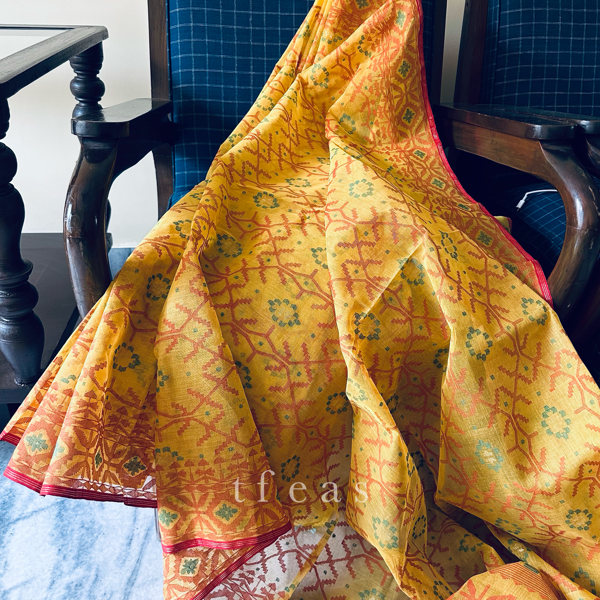 Mustard Yellow Dhakai Jamdani Saree