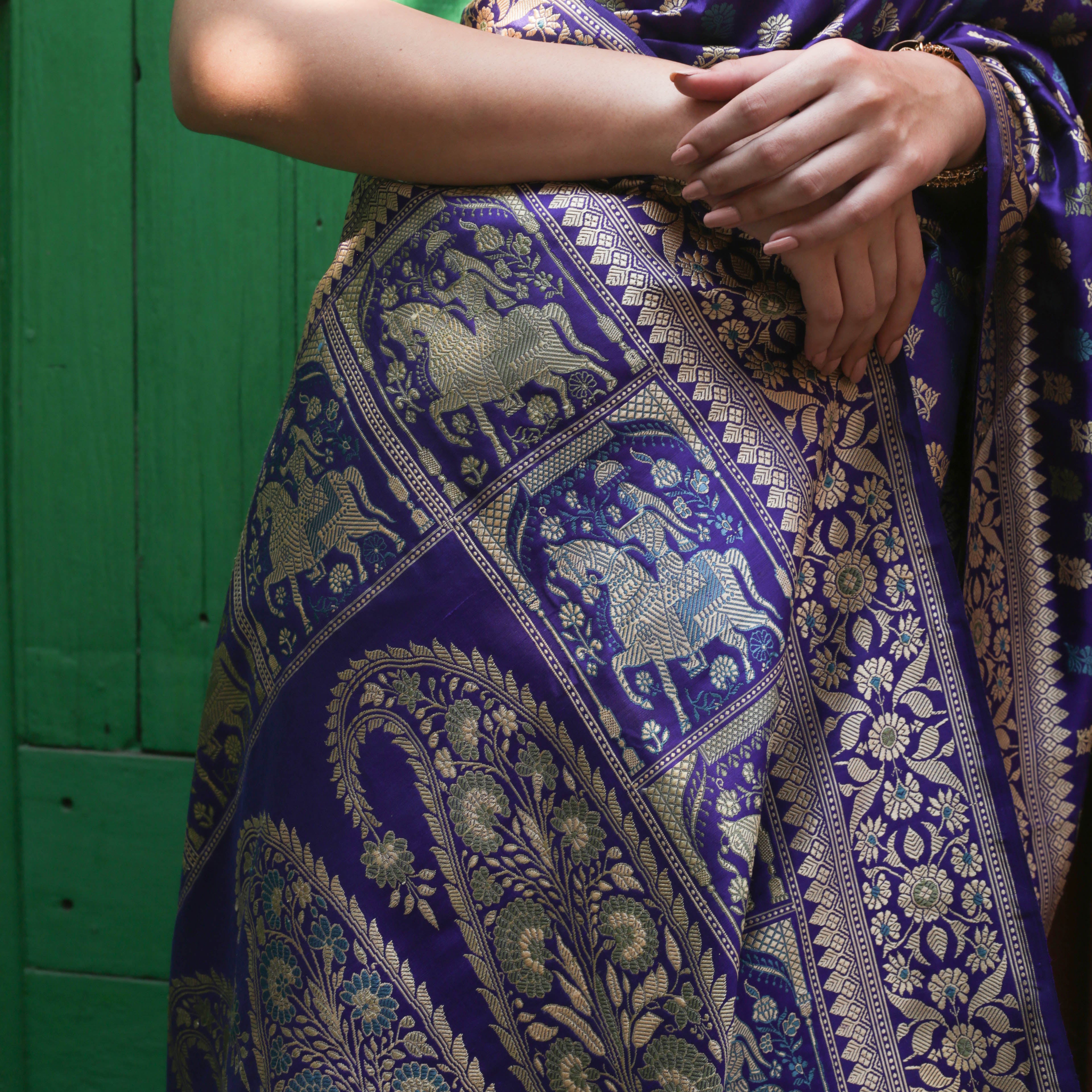 Purple Blue Shot Colour Revival Baluchari Saree