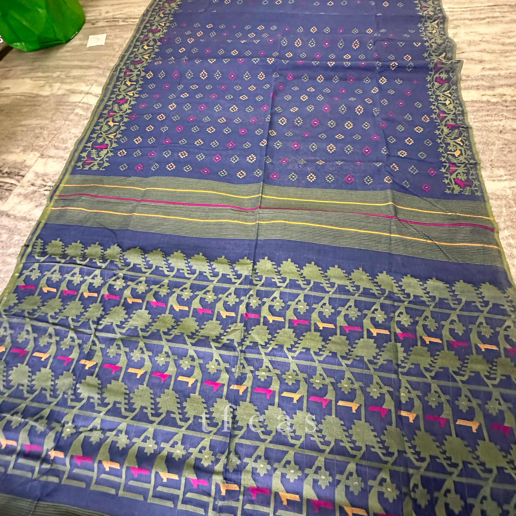 Blue with Multicoloured Dhakai Jamdani