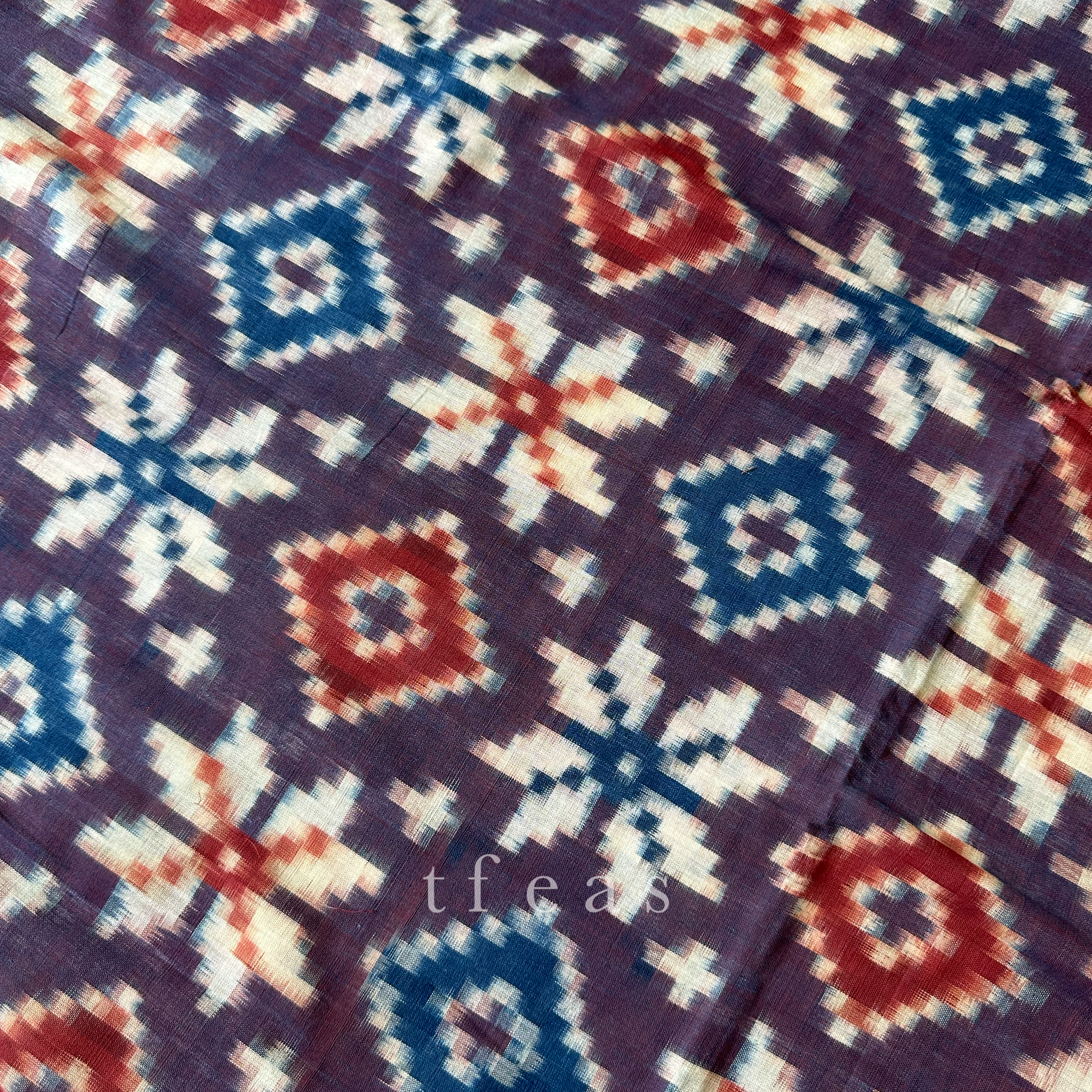 Indigo and Red with Red Border Natural Dyed Double Ikat