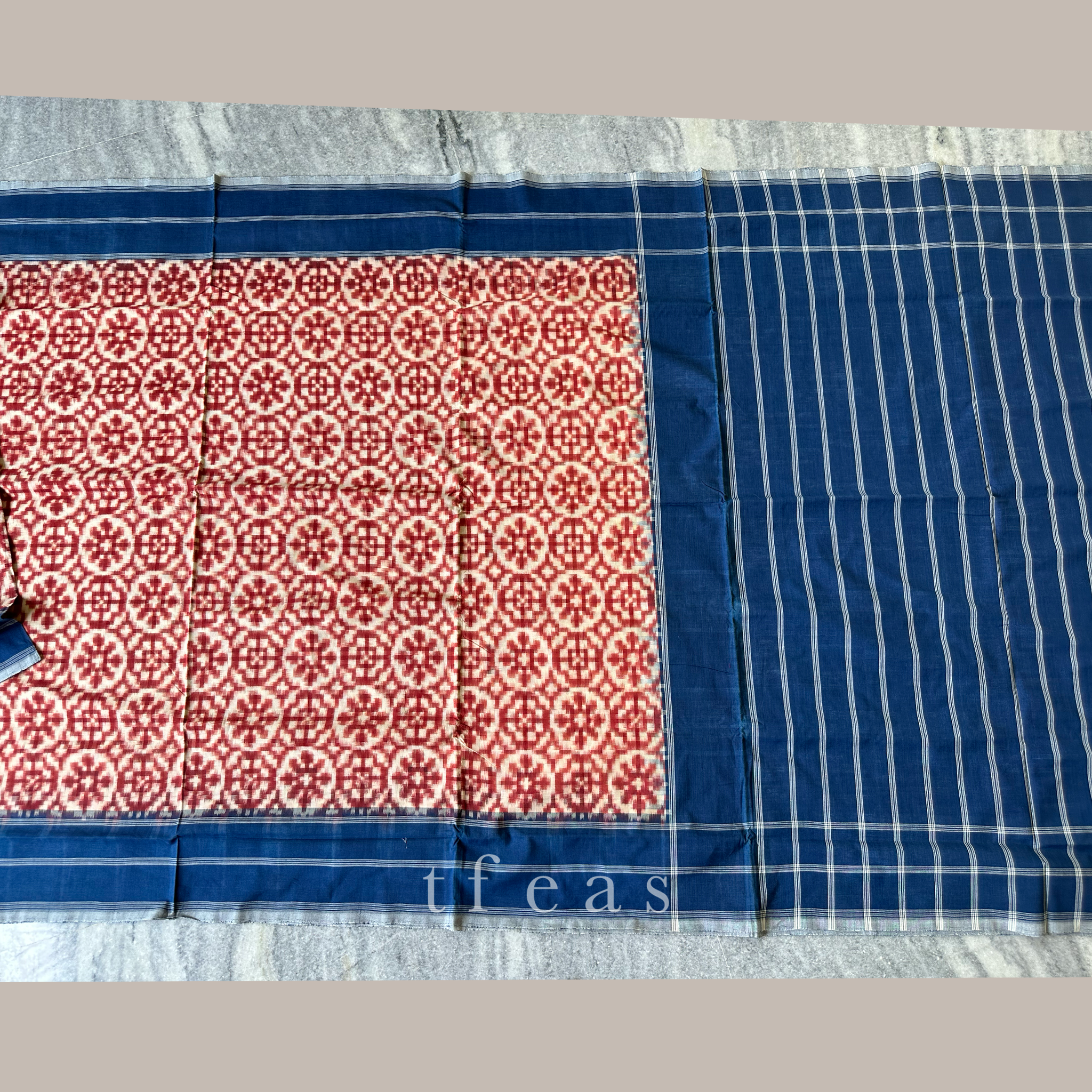 Red and Indigo Natural Dyed Double Ikat