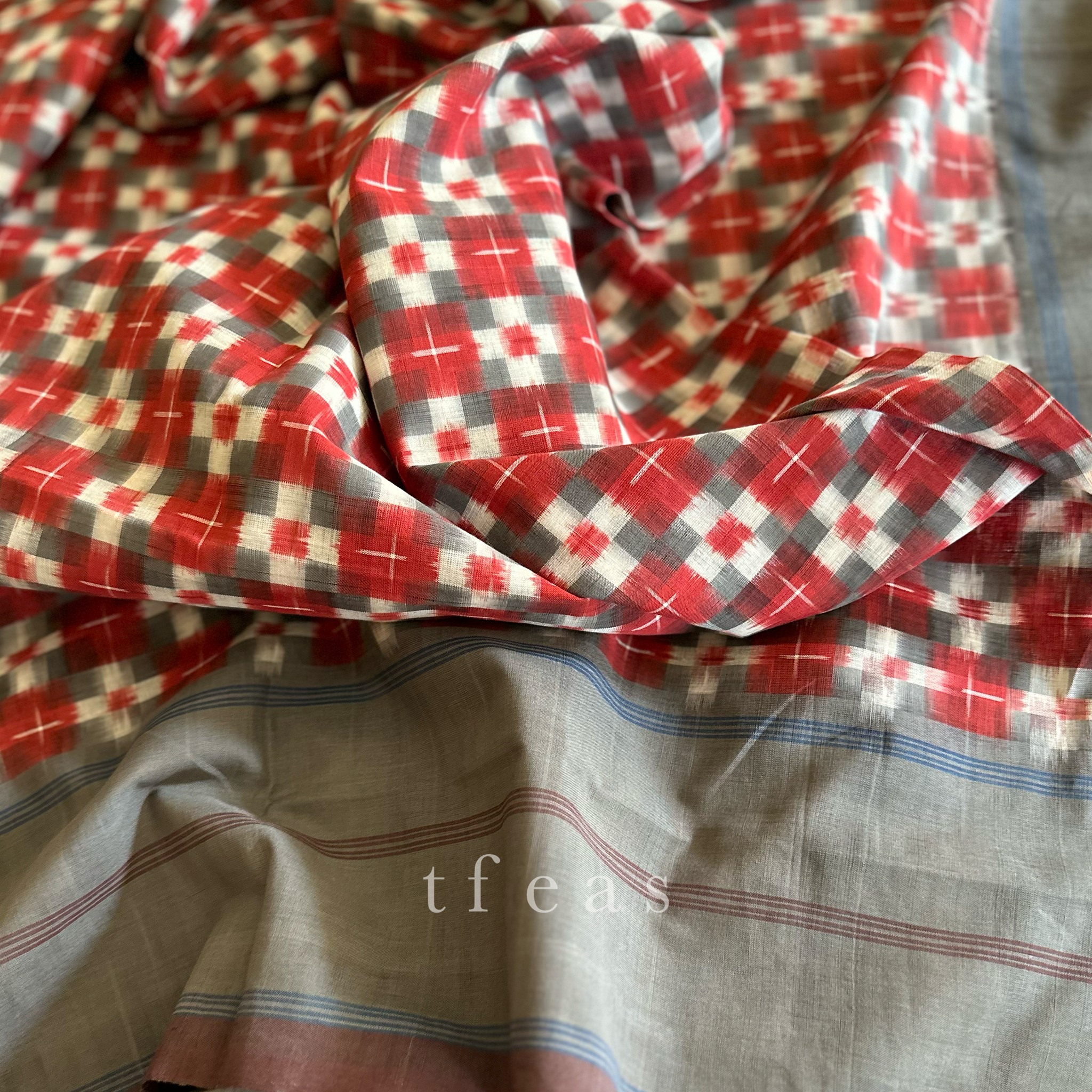 Grey and Red Double Ikat