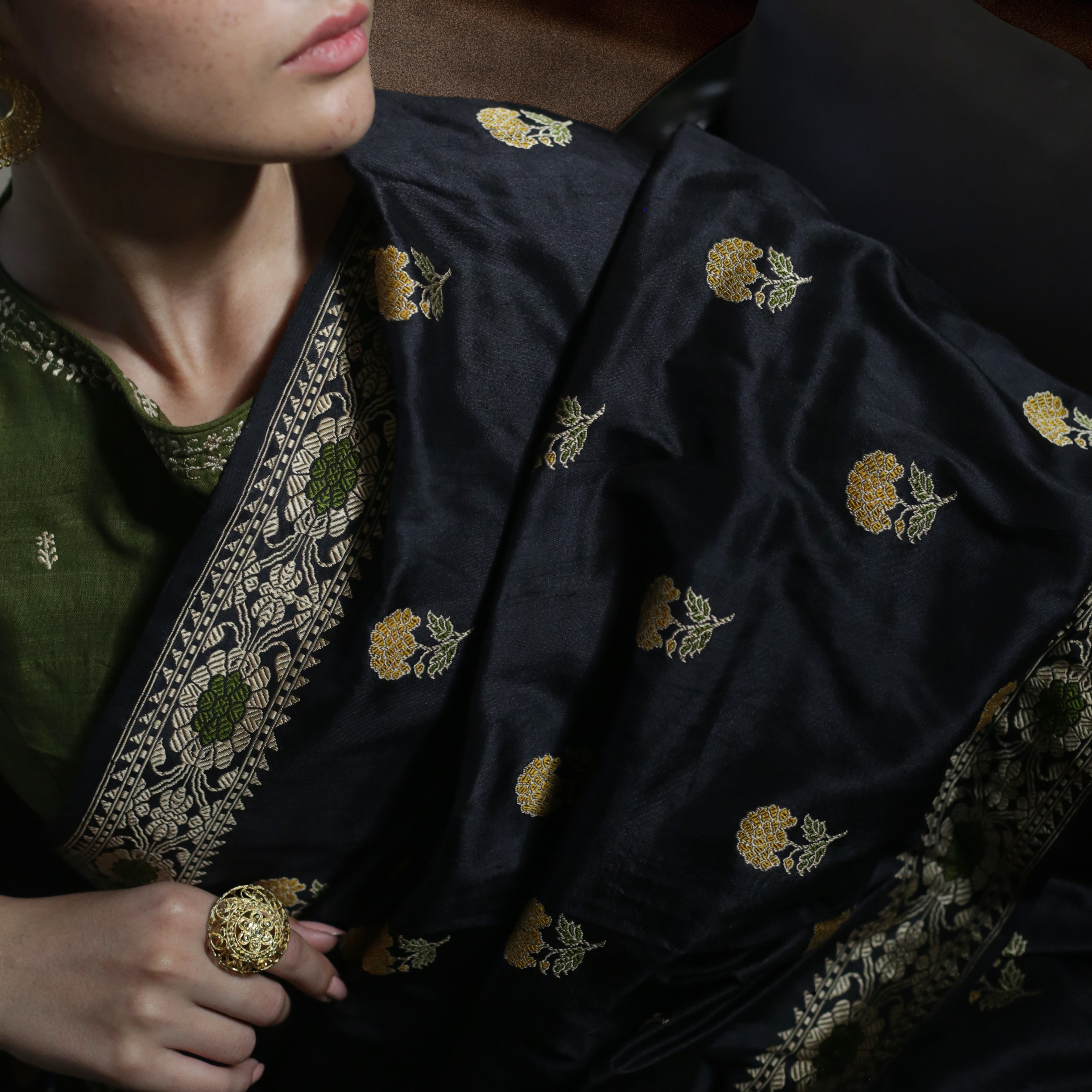Black with Yellow Revival Baluchari Saree