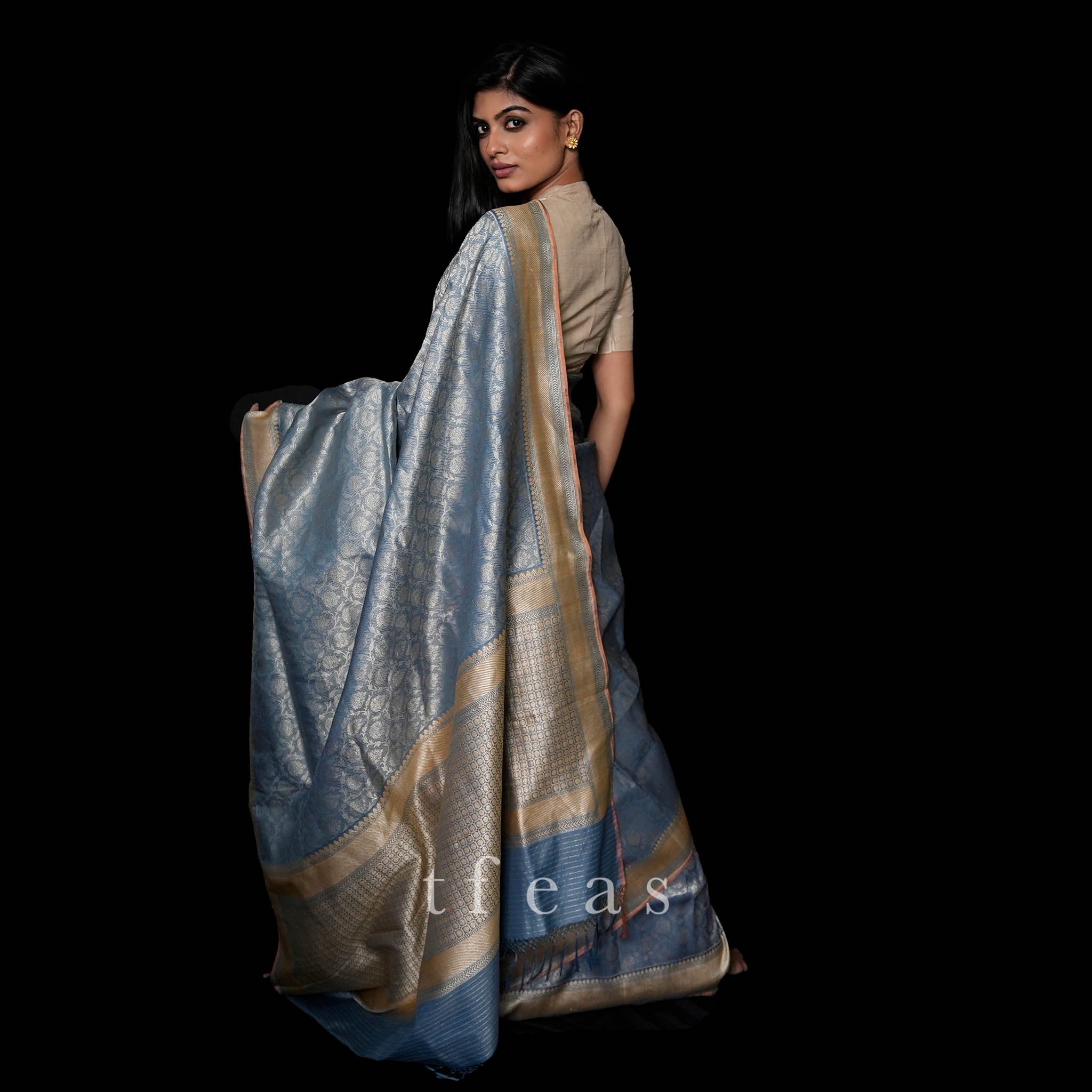 Natural Indigo Dyed Tanchoi Benarasi