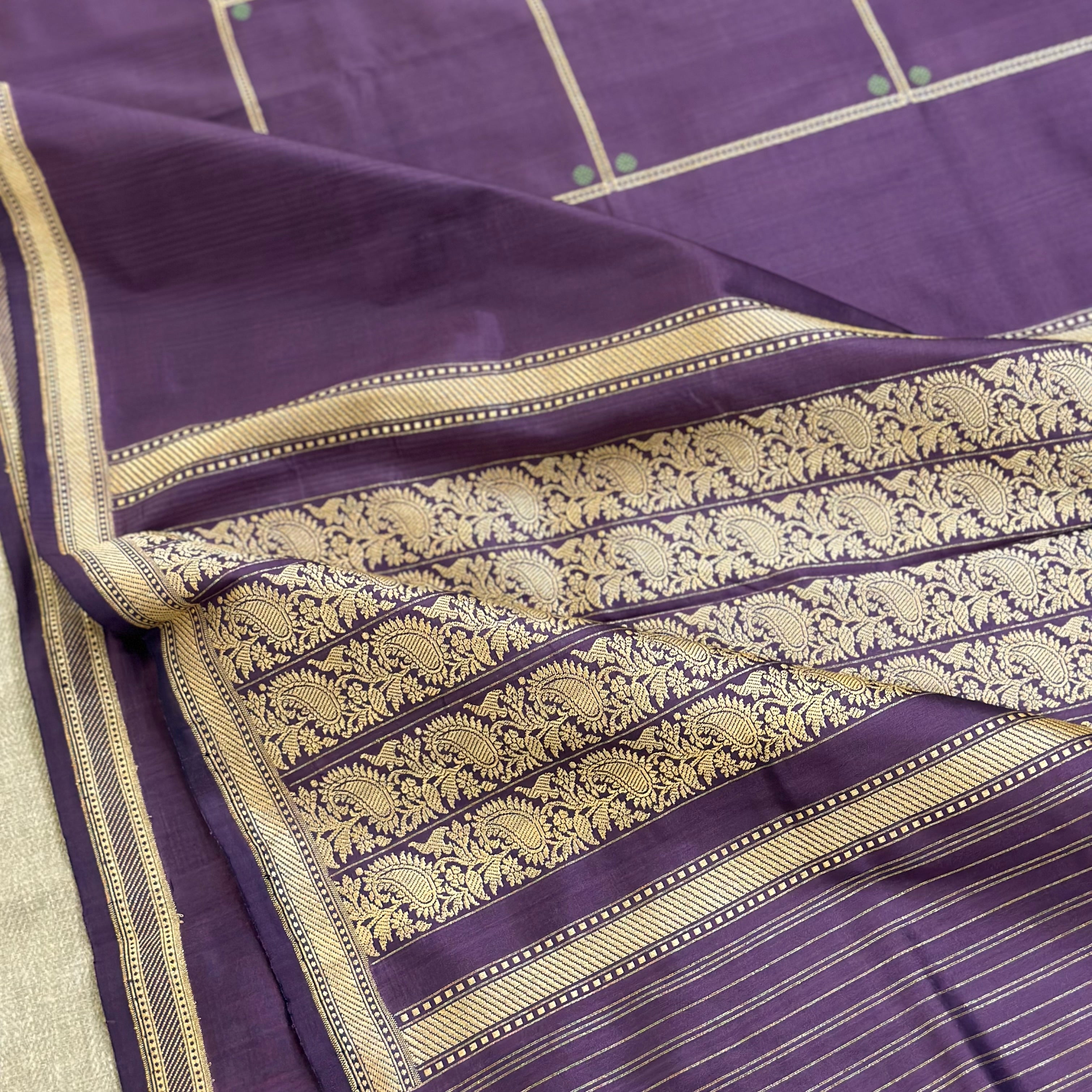 Purple Checkered Khadwa Benarasi