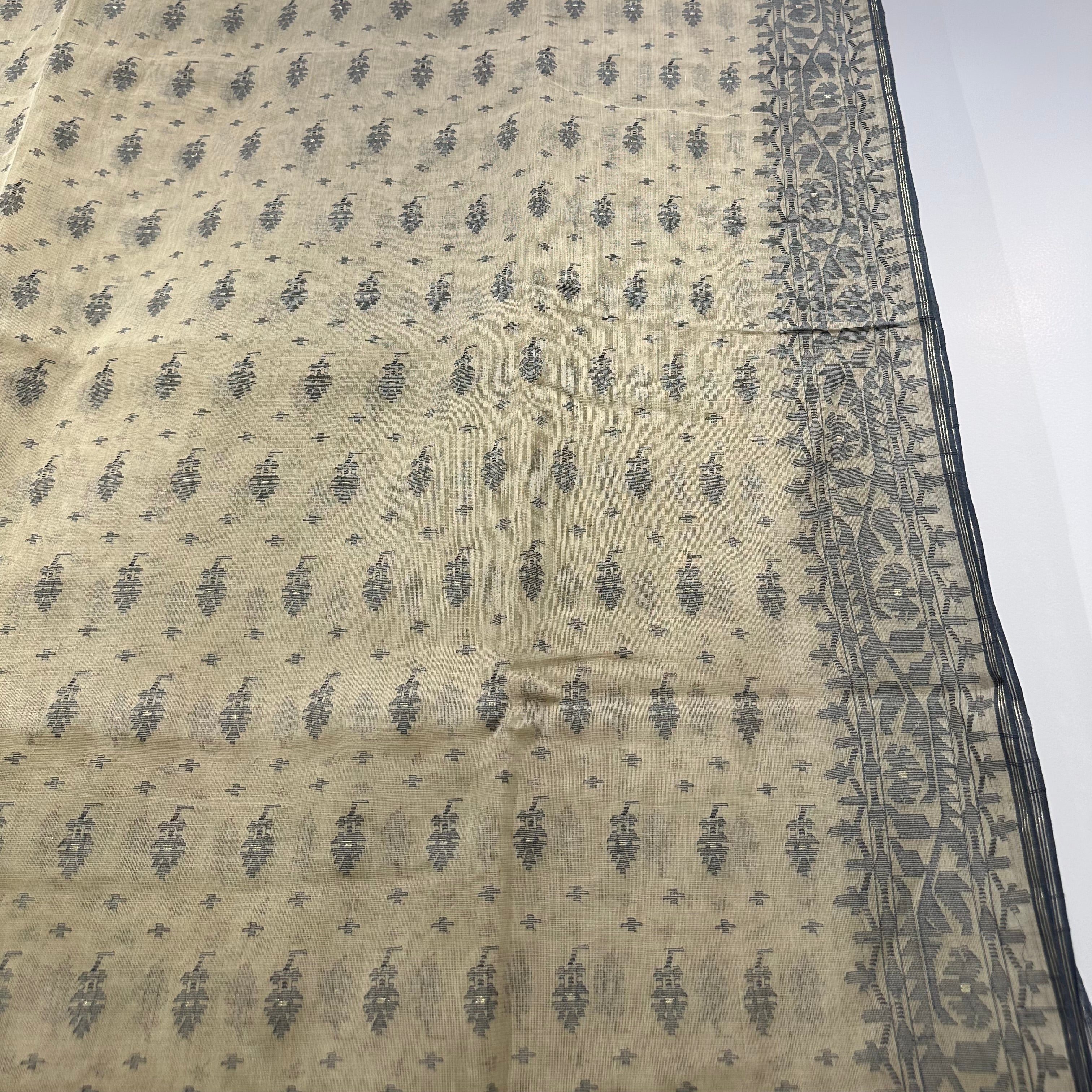 Beige and Grey Dhakai Jamdani