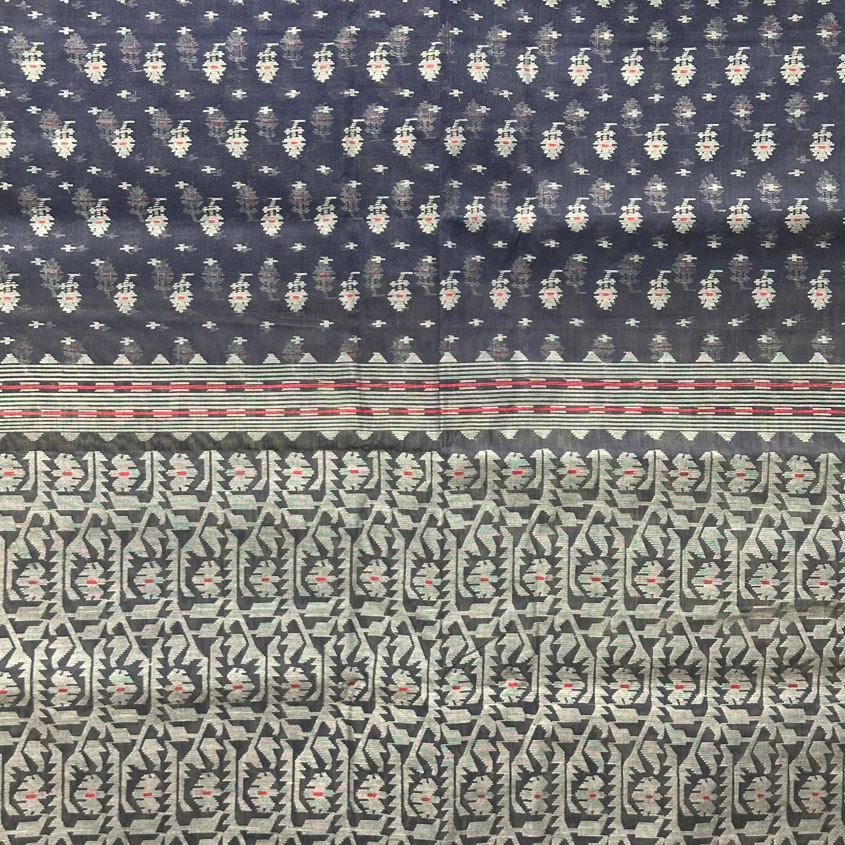 Dark Blue Dhakai Jamdani with Butis