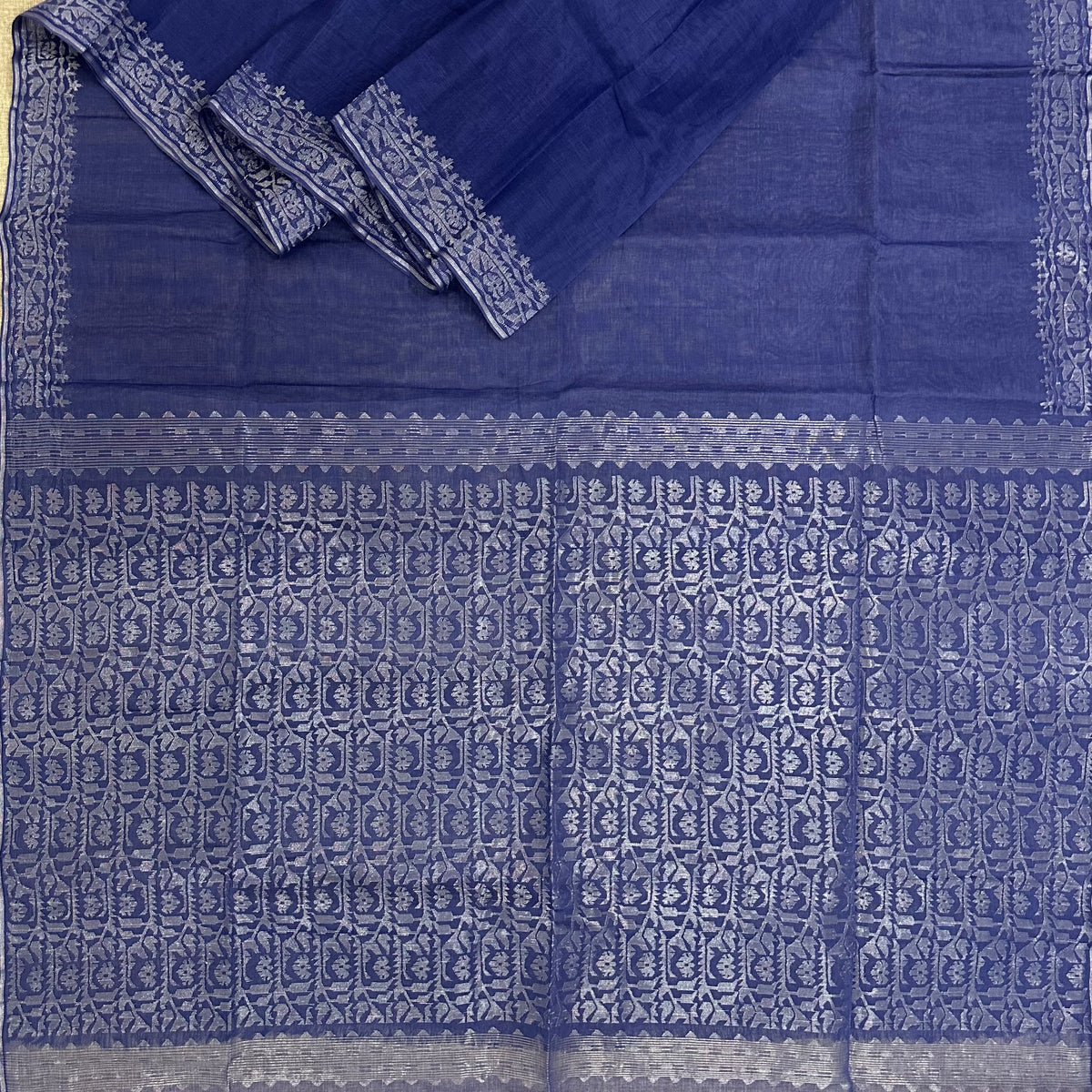 Blue with Silver Dhakai Jamdani