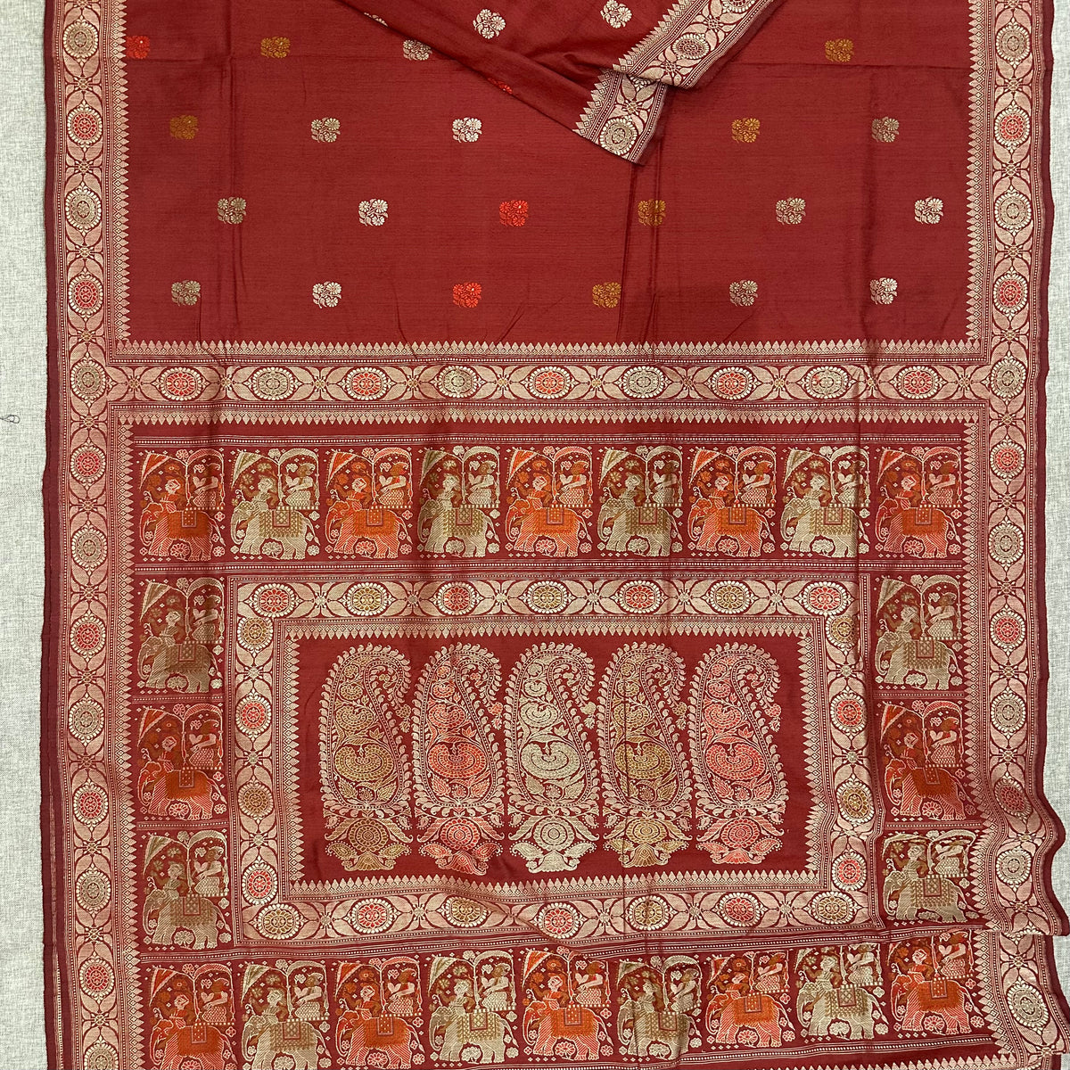 Red Eri Silk Revival Baluchari Saree