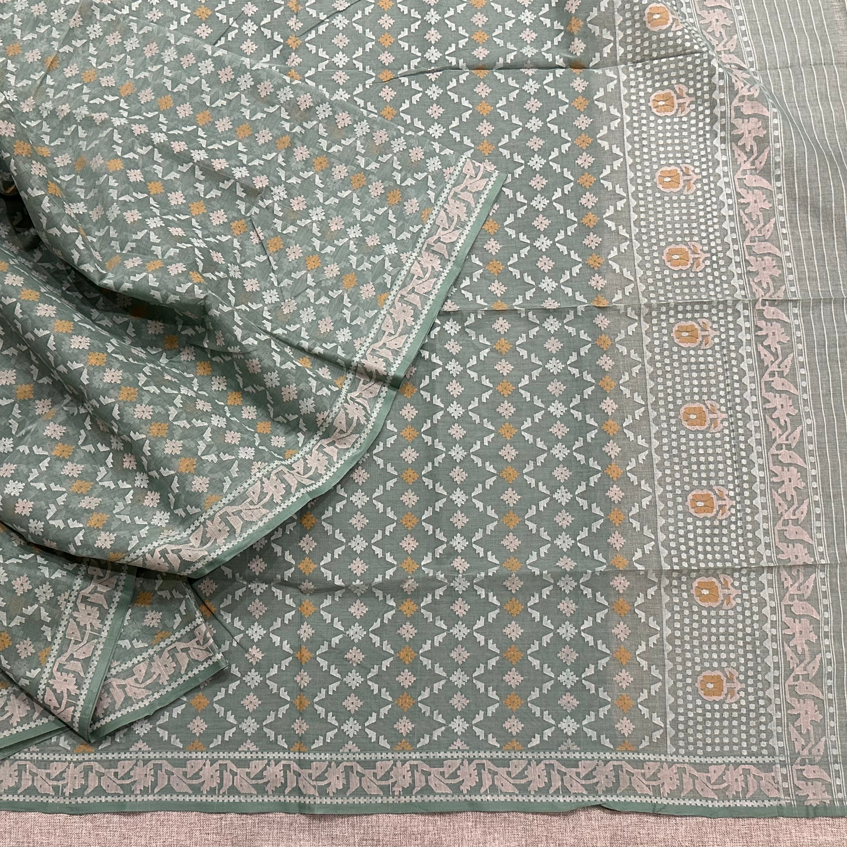 Teal Jaal Dhakai Jamdani Saree