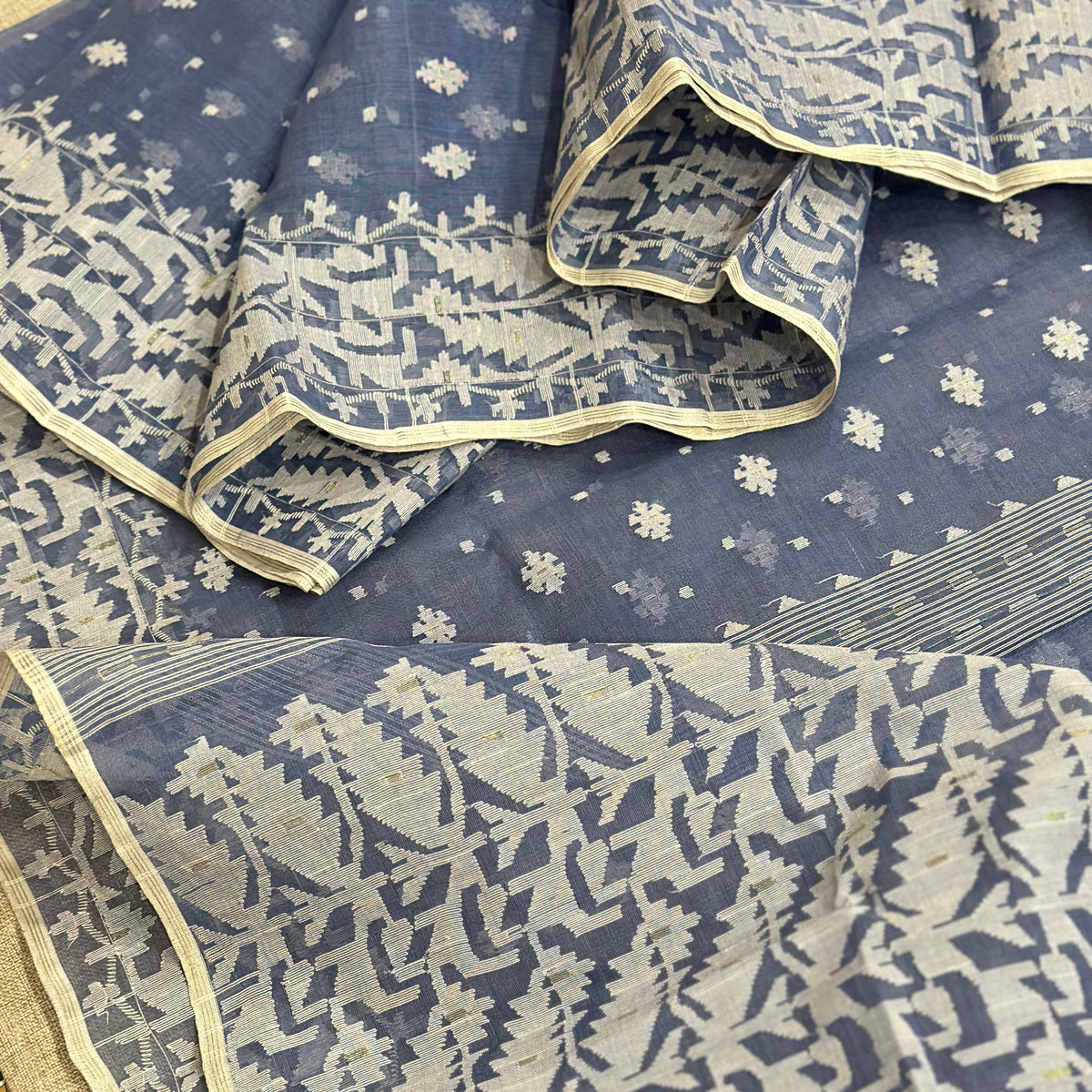 Blue and White Dhakai Jamdani